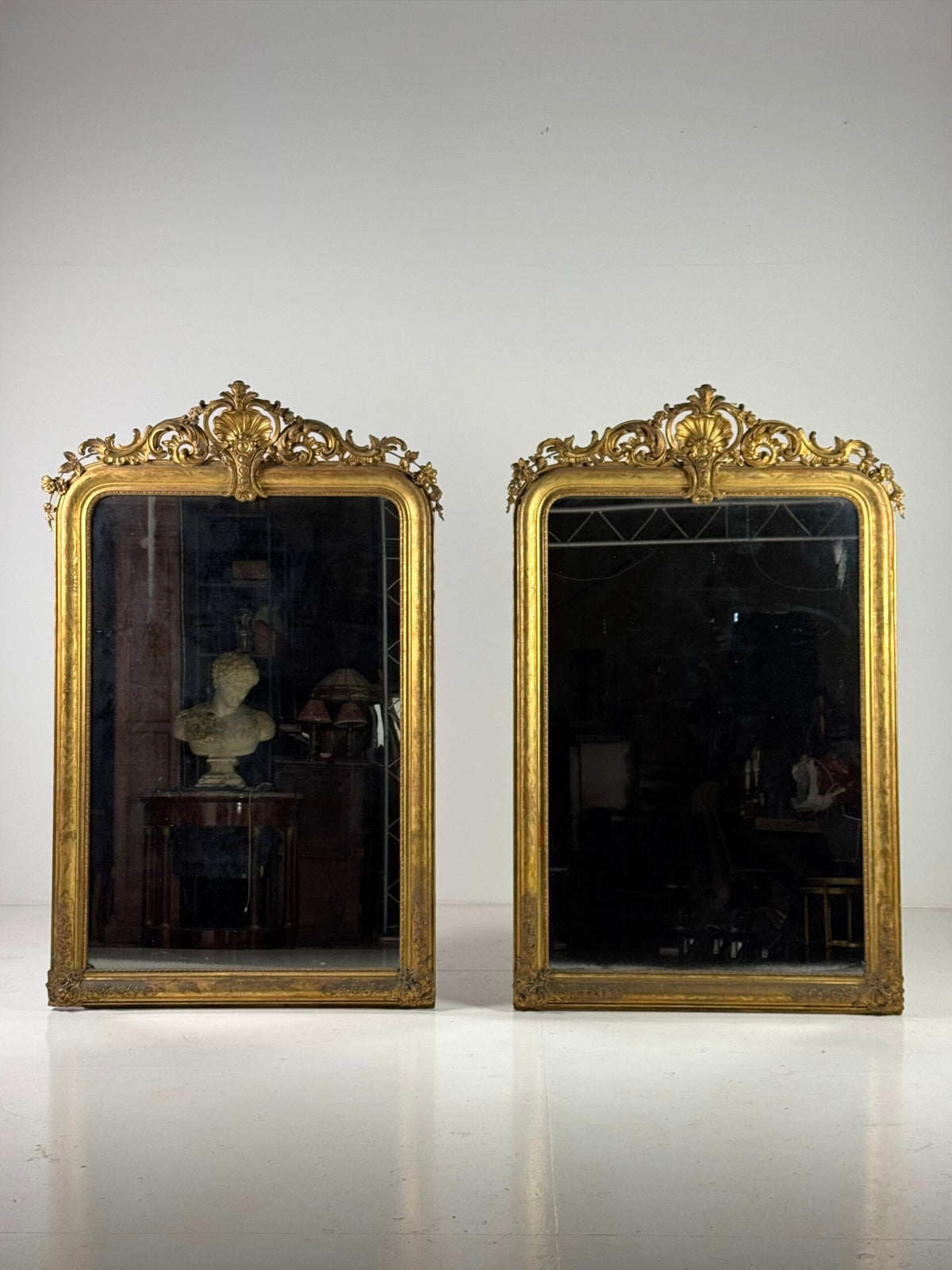 Pair of Large French Giltwood Mantel Mirrors, Mid 19th Century, photo 22