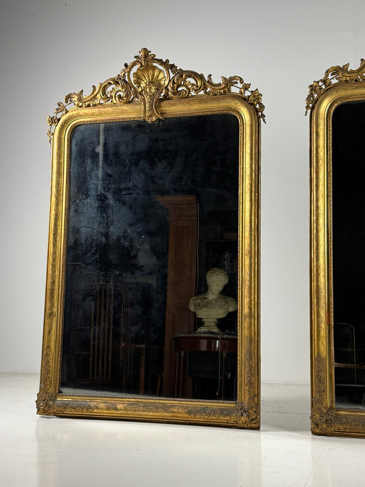 Pair of Large French Giltwood Mantel Mirrors, Mid 19th Century, photo 23