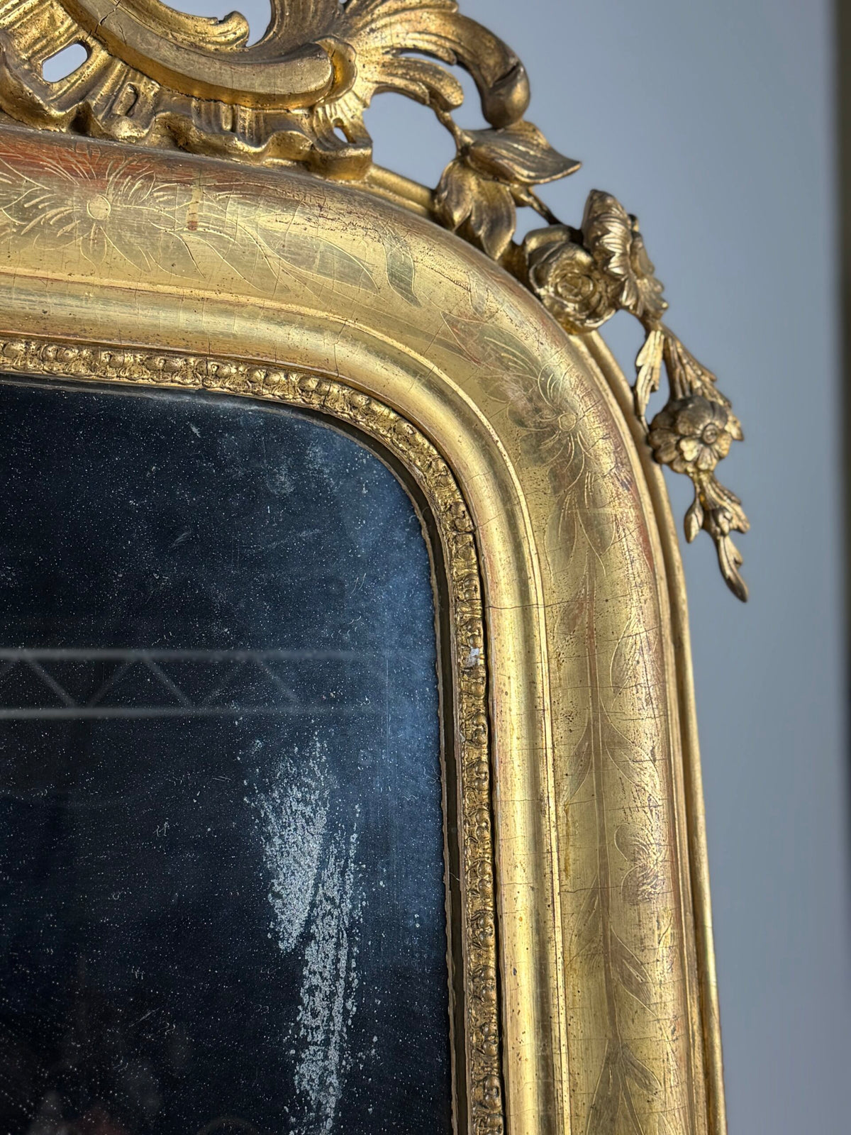 Pair of Large French Giltwood Mantel Mirrors, Mid 19th Century, photo 5