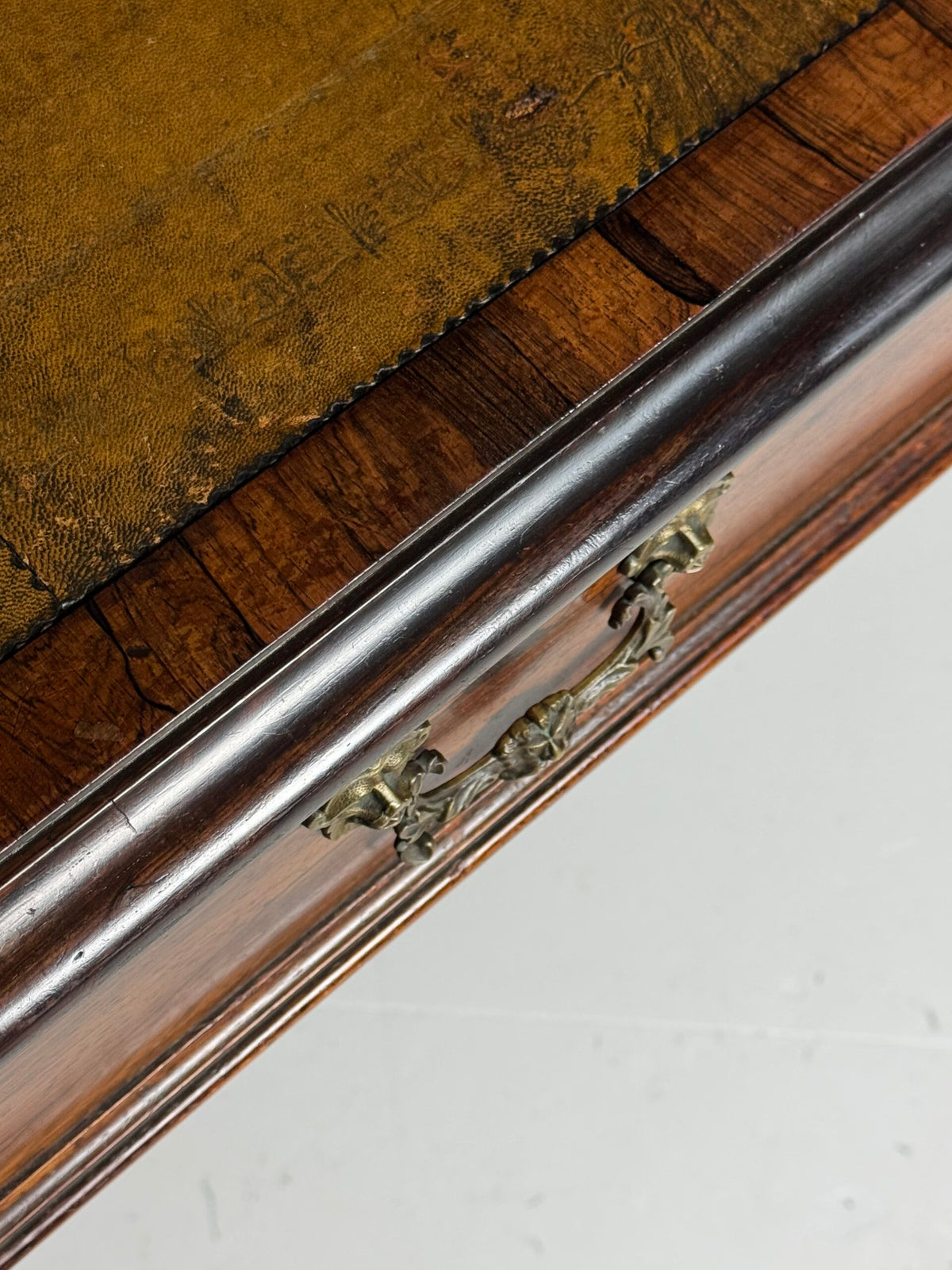 English Mahogany Writing Desk with Ochre Leather Top, c. 1890 to 1900, photo 14