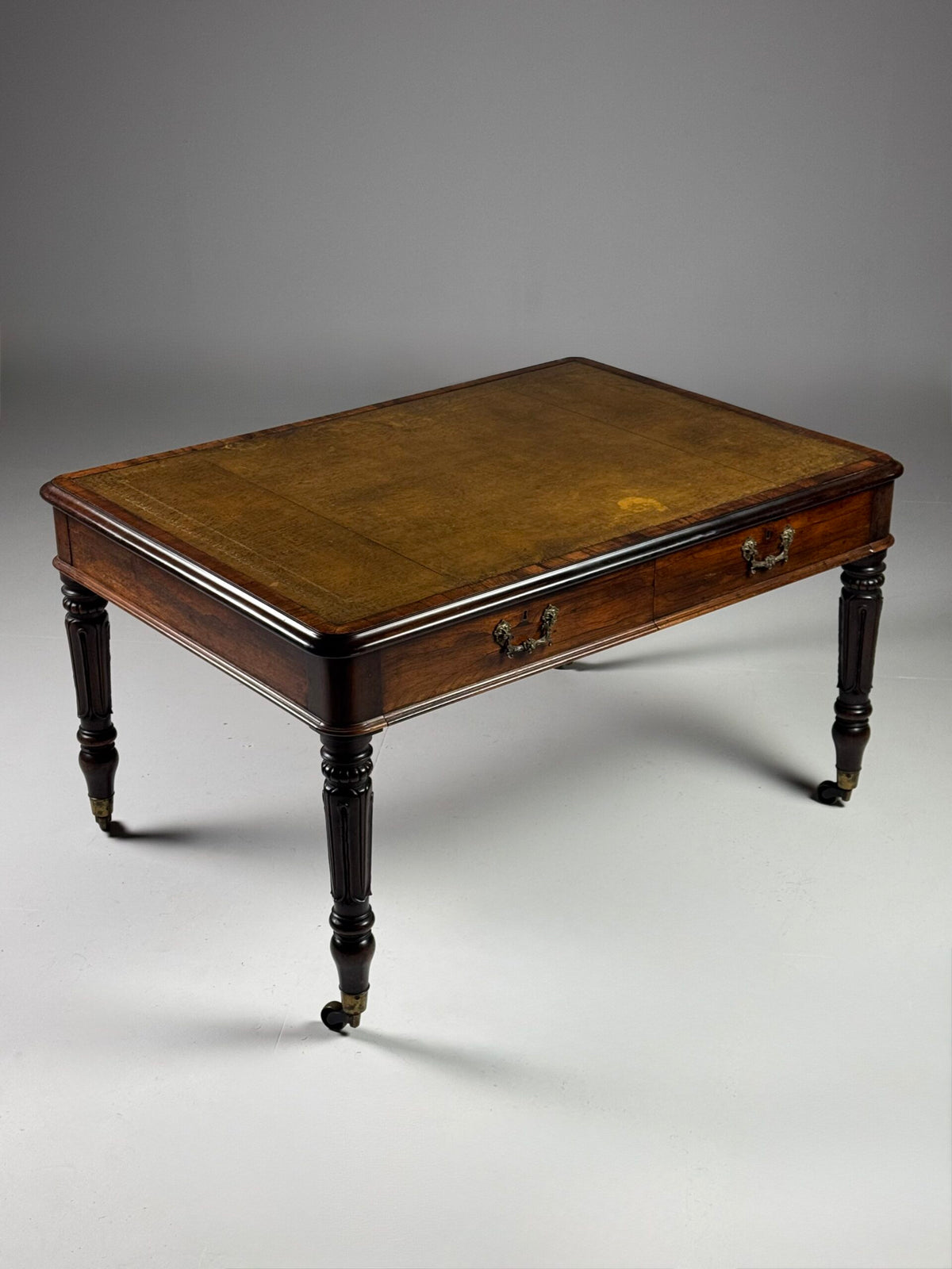 English Mahogany Writing Desk with Ochre Leather Top, c. 1890 to 1900, photo 8