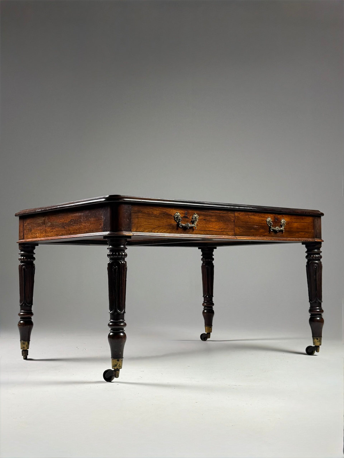 English Mahogany Writing Desk with Ochre Leather Top, c. 1890 to 1900, photo 6