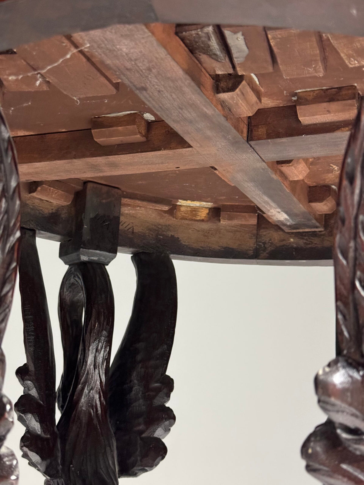 Empire Mahogany Gueridon with Grey Marble Top and Swan Legs, photo 19