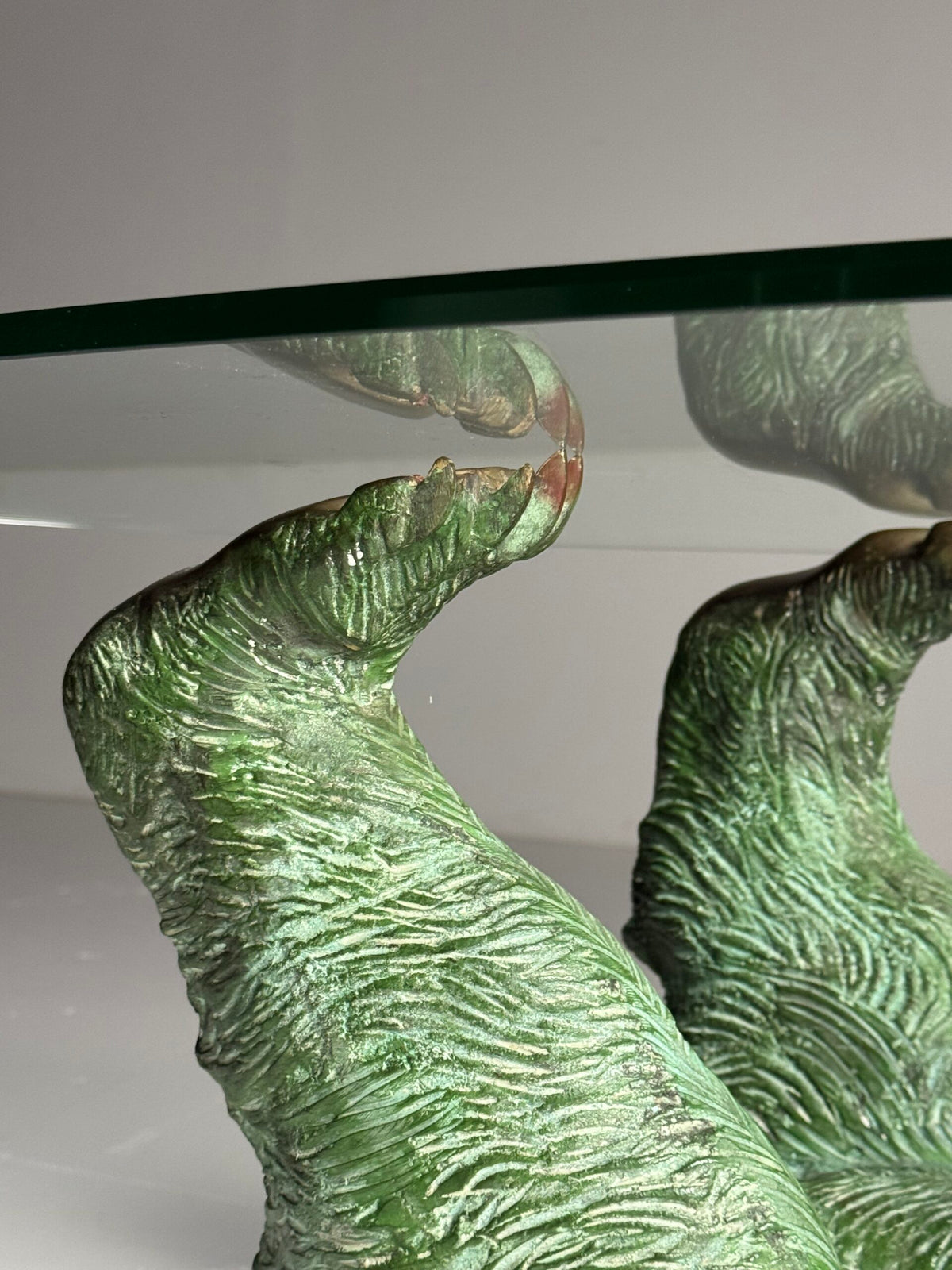 Italian 1970s Brass Bear Coffee Table with Faceted Glass Top, photo 8