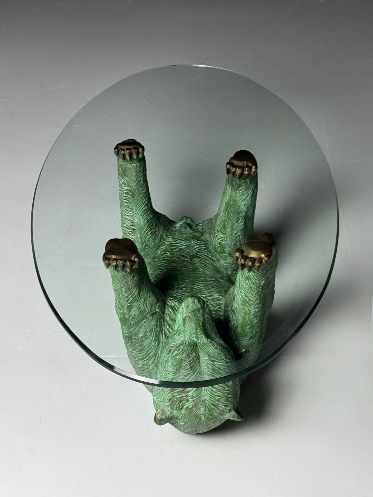 Italian 1970s Brass Bear Coffee Table with Faceted Glass Top, photo 11