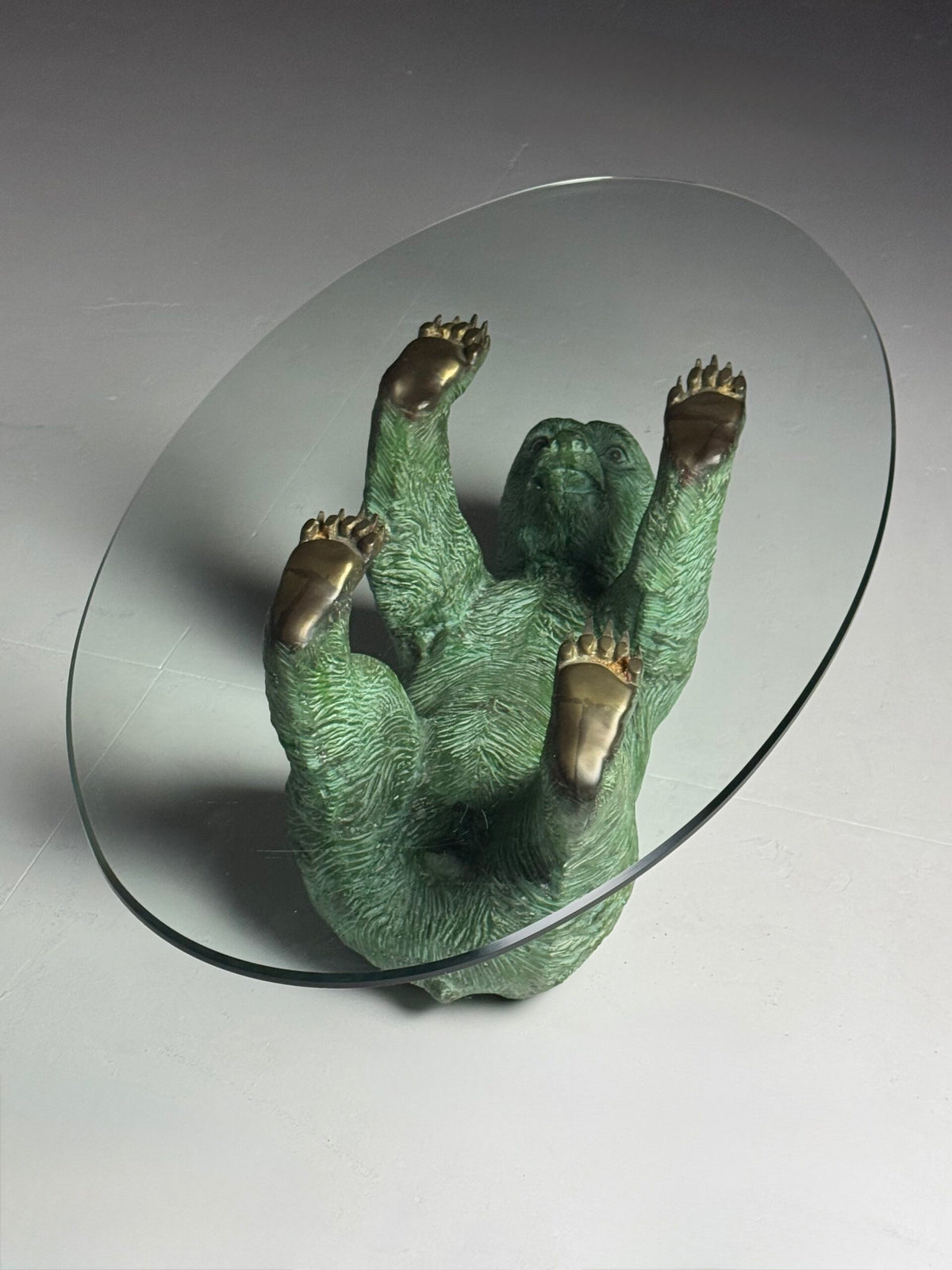 Italian 1970s Brass Bear Coffee Table with Faceted Glass Top, photo 12