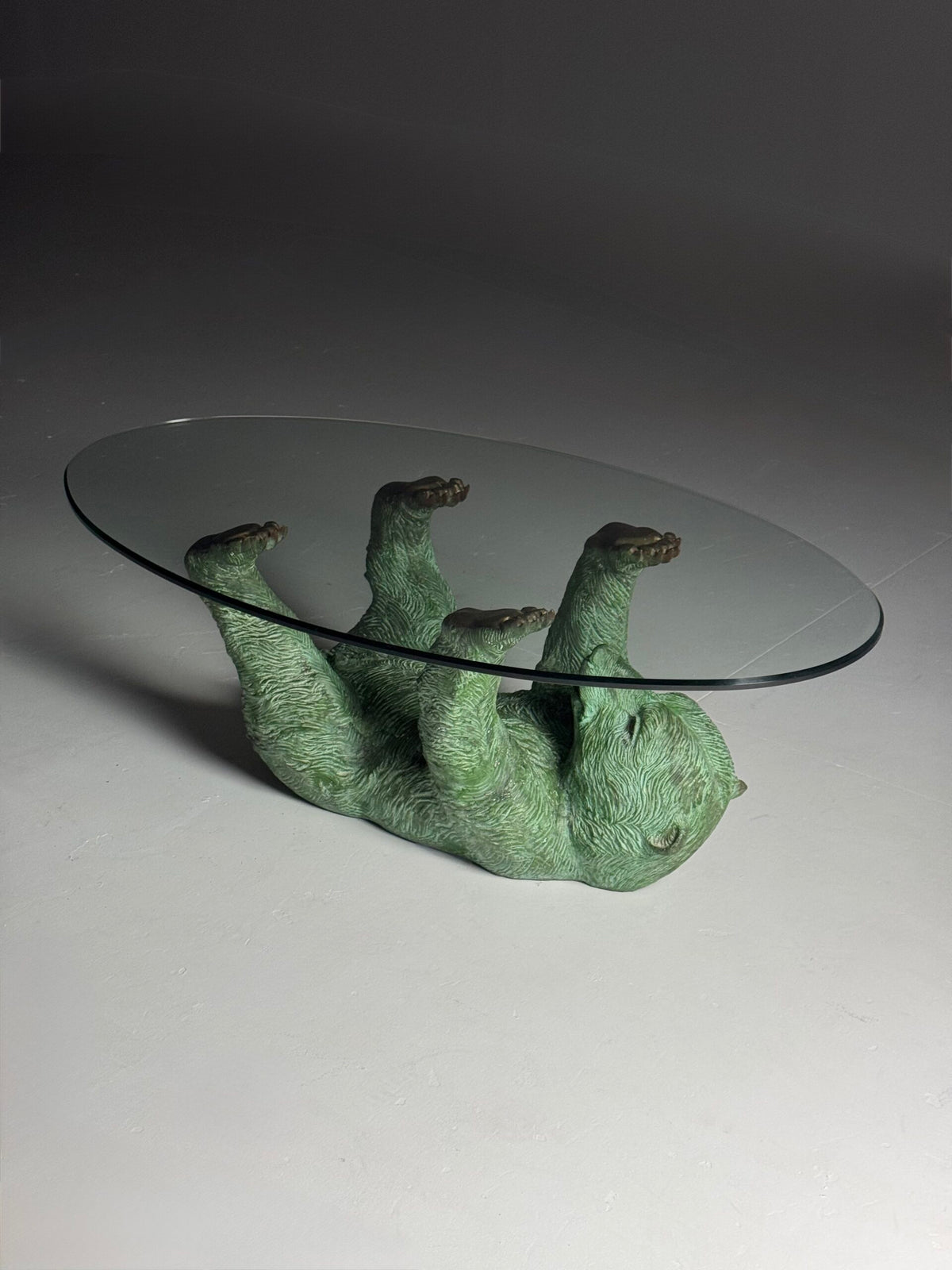 Italian 1970s Brass Bear Coffee Table with Faceted Glass Top, photo 14