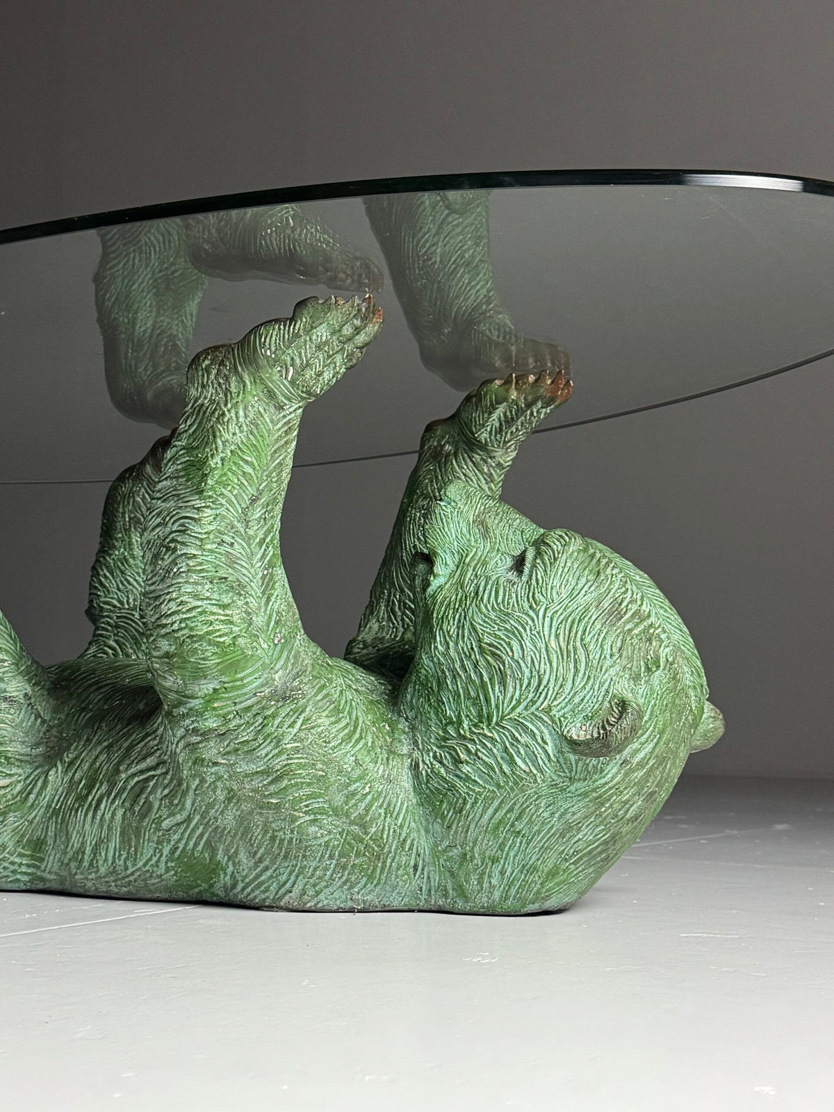 Italian 1970s Brass Bear Coffee Table with Faceted Glass Top, photo 15