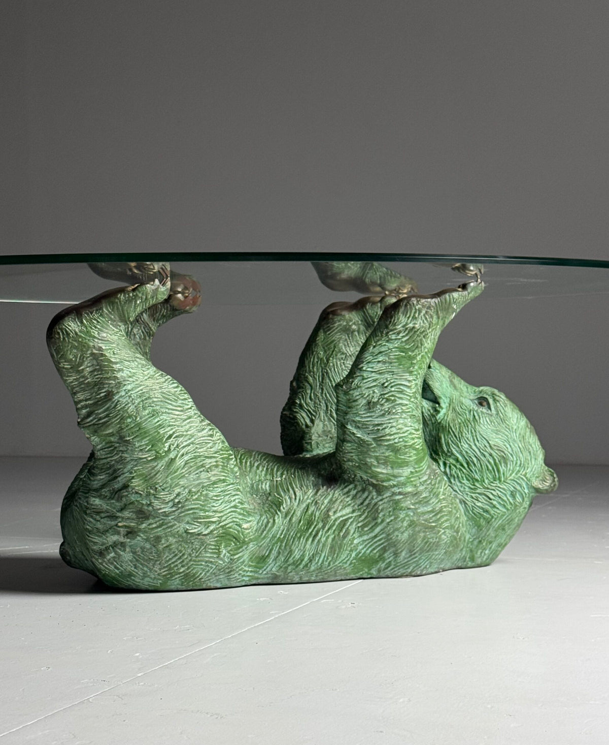 Italian 1970s Brass Bear Coffee Table with Faceted Glass Top, photo 20