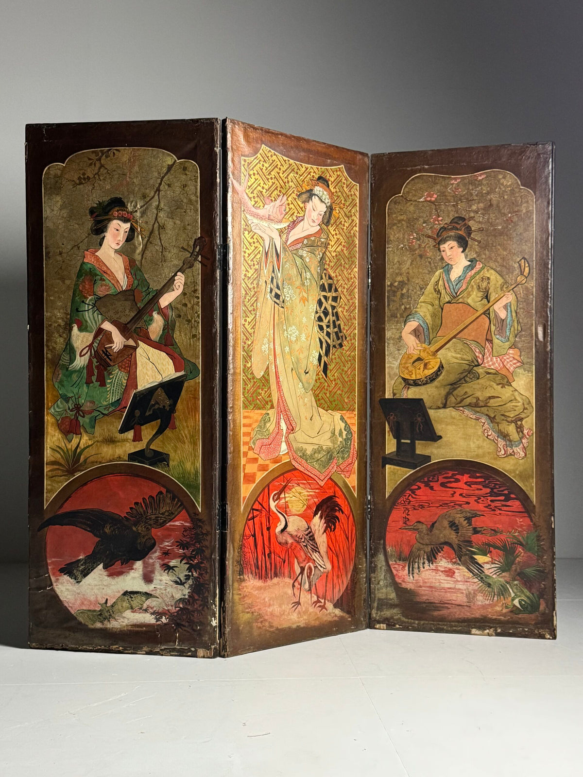 Art Nouveau and Japanning Style Double Sided Folding Screen, c. 1890 to 1910, photo 24