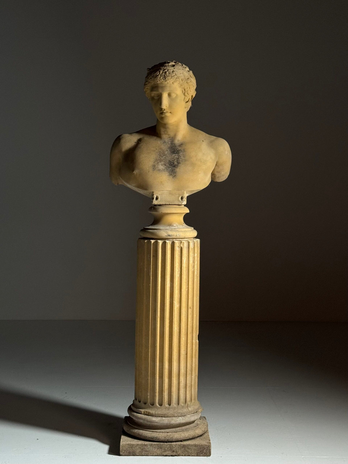 Life-size Bust After Antinous on Fluted Column, 20th Century, photo 2