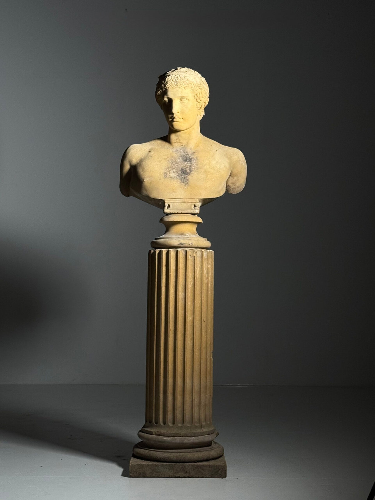 Life-size Bust After Antinous on Fluted Column, 20th Century, photo 8