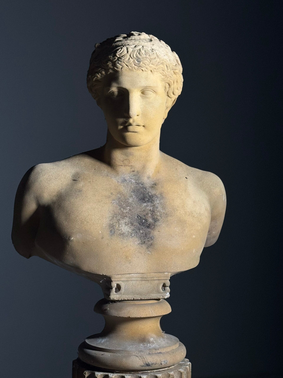 Life-size Bust After Antinous on Fluted Column, 20th Century, photo 10