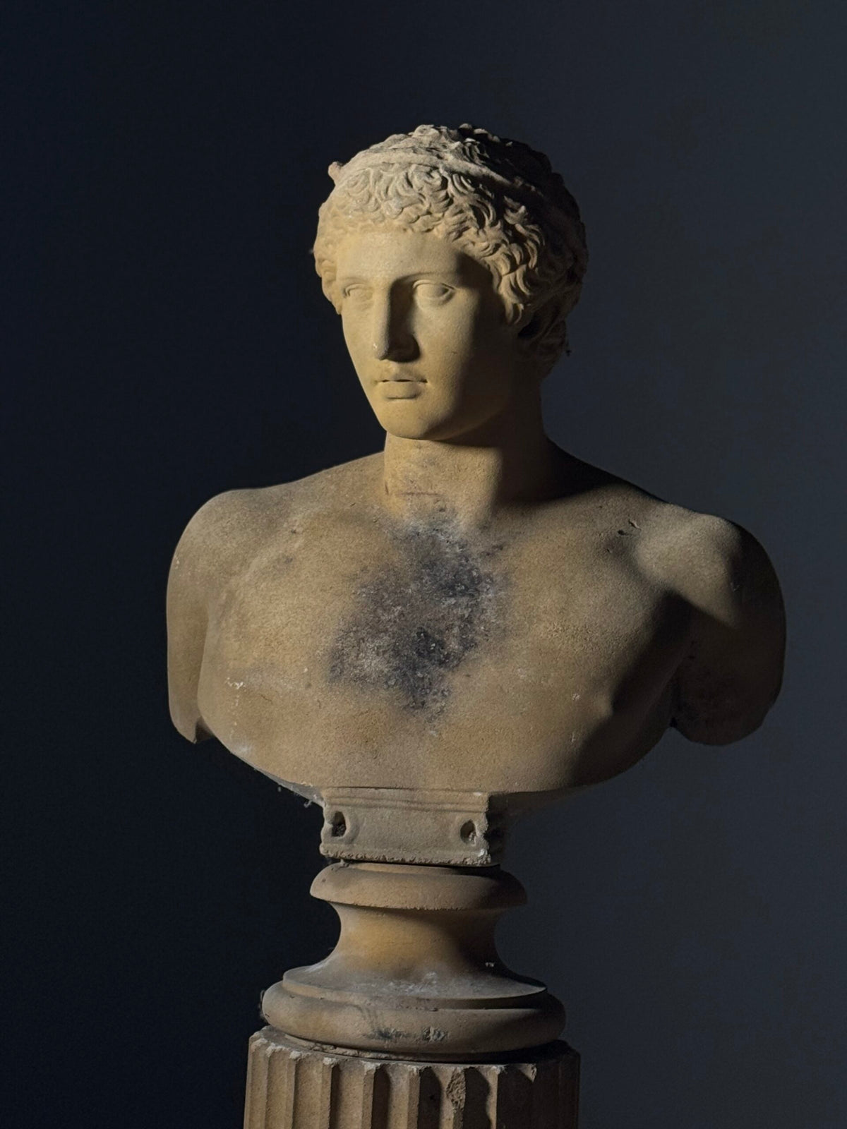 Life-size Bust After Antinous on Fluted Column, 20th Century, photo 16