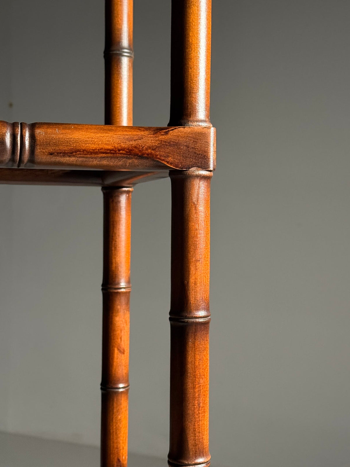 Faux Bamboo Bookcase with Webbing and Glass Shelves, 1980s, photo 8