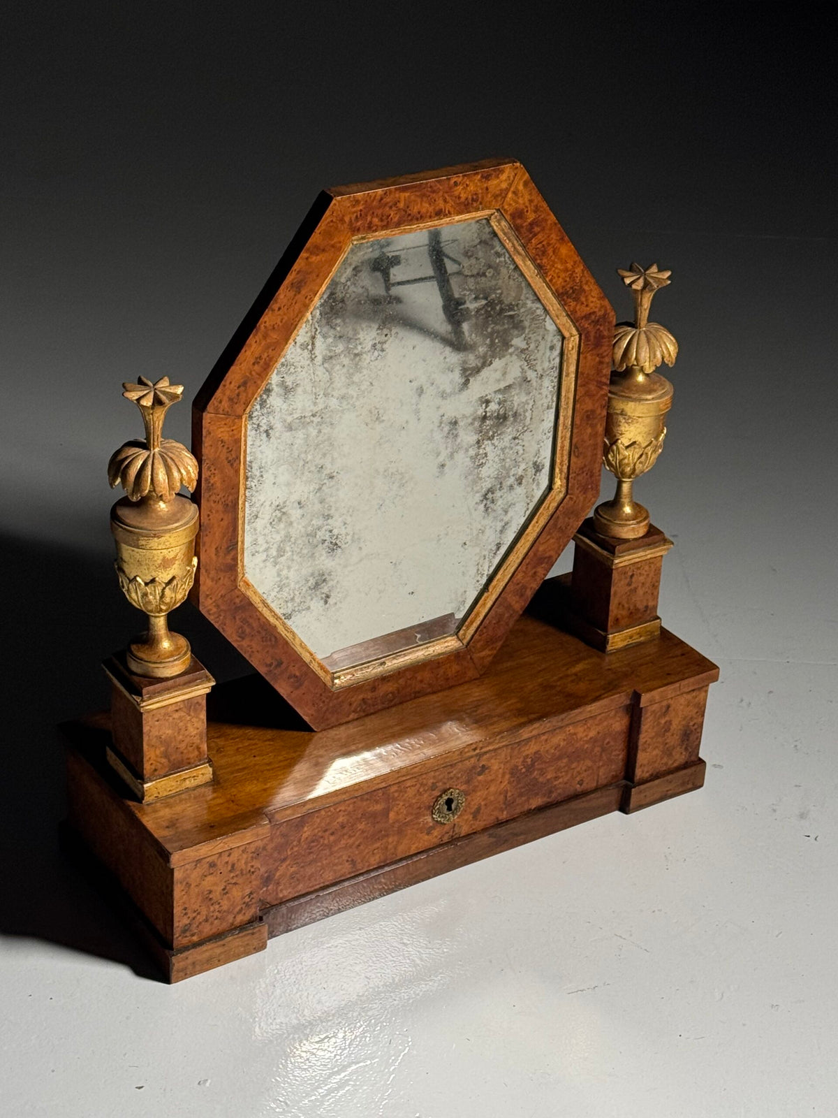 Empire Hollywood Regency Style Table Mirror with Burr Wood Veneer, c. 1960, photo 13