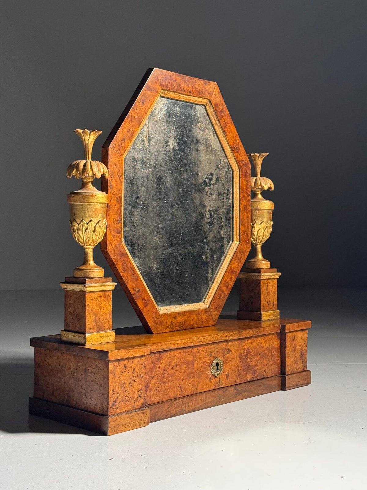 Empire Hollywood Regency Style Table Mirror with Burr Wood Veneer, c. 1960, photo 15