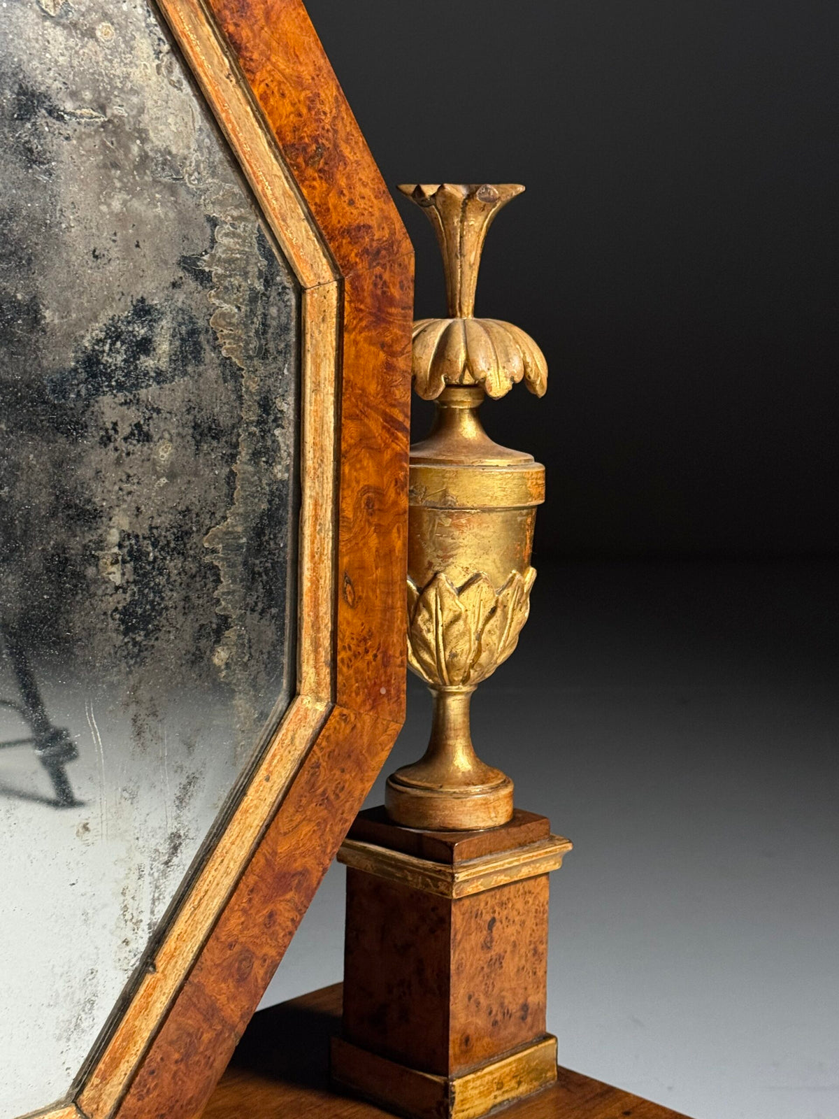Empire Hollywood Regency Style Table Mirror with Burr Wood Veneer, c. 1960, photo 8