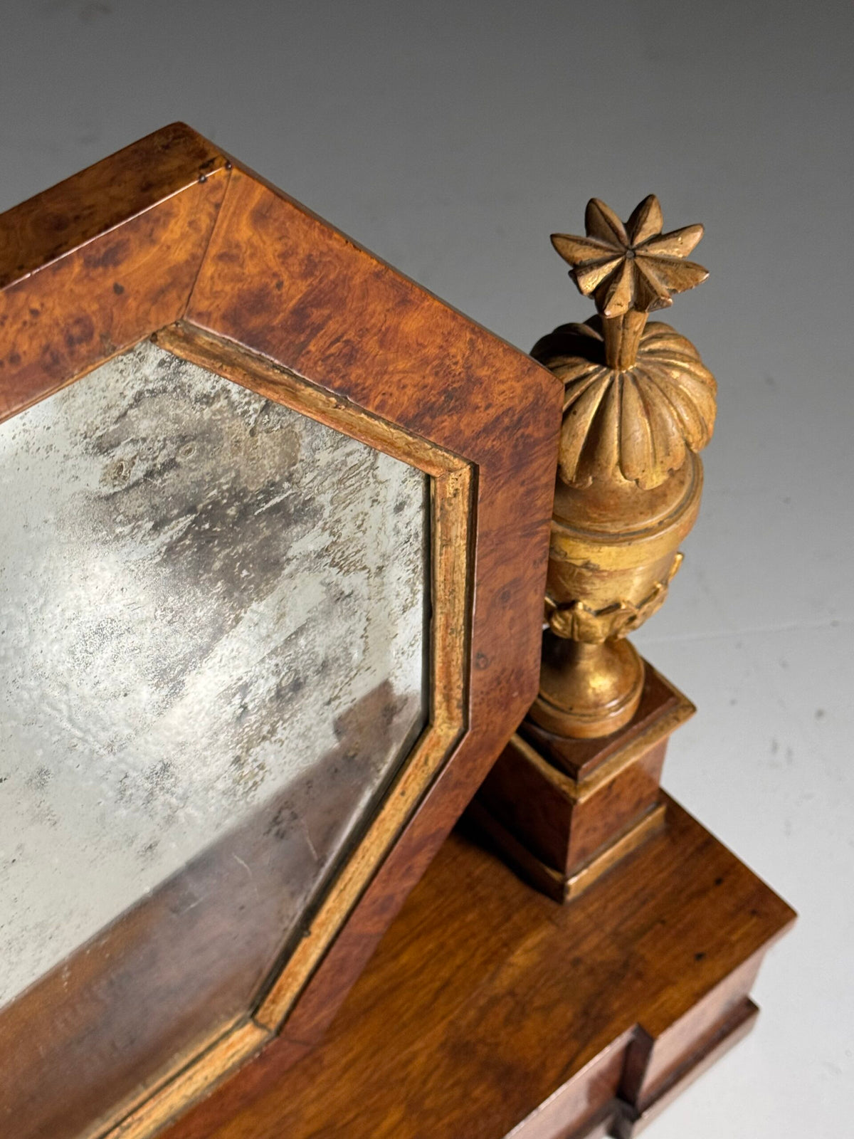 Empire Hollywood Regency Style Table Mirror with Burr Wood Veneer, c. 1960, photo 7