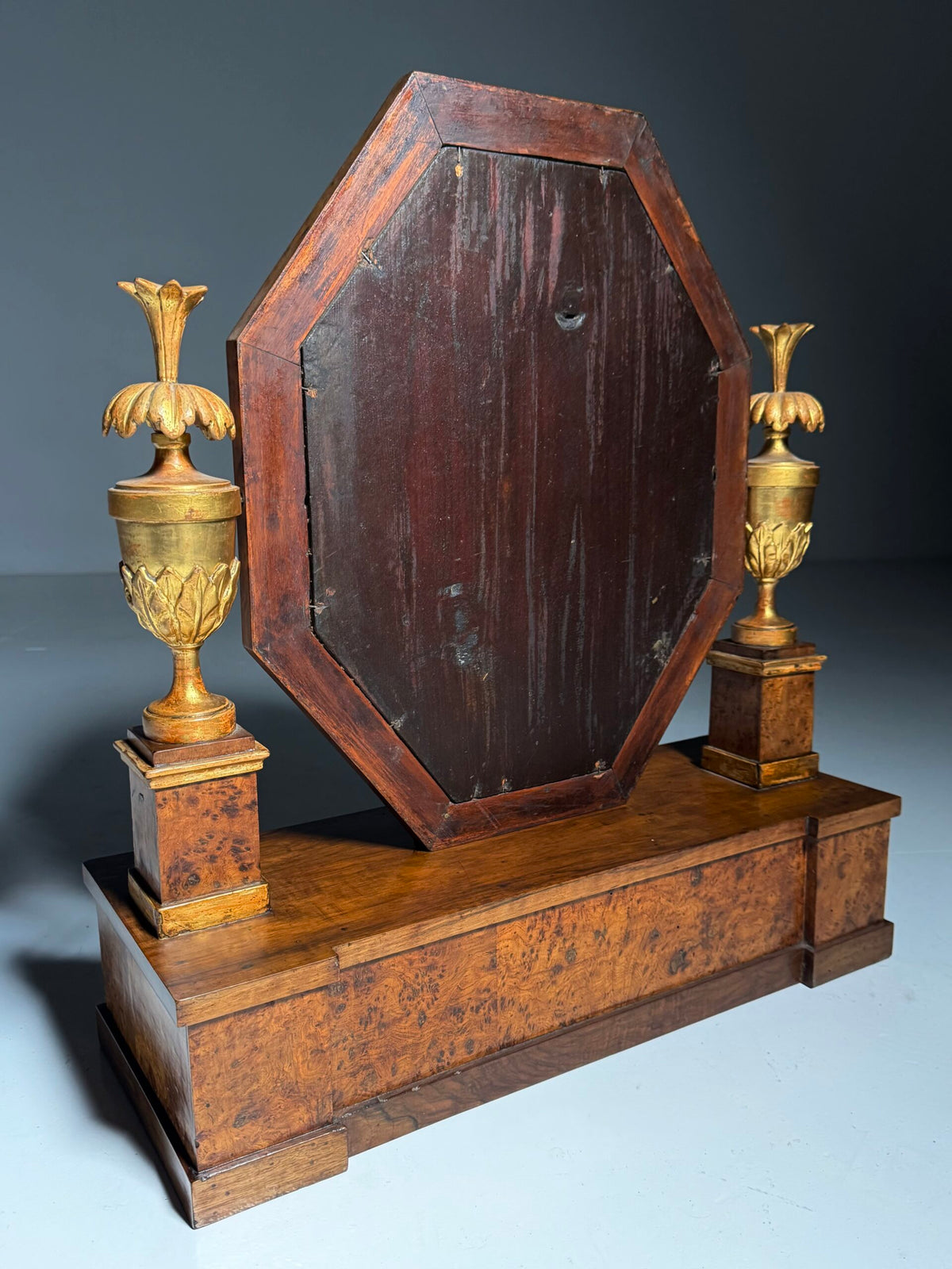 Empire Hollywood Regency Style Table Mirror with Burr Wood Veneer, c. 1960, photo 4