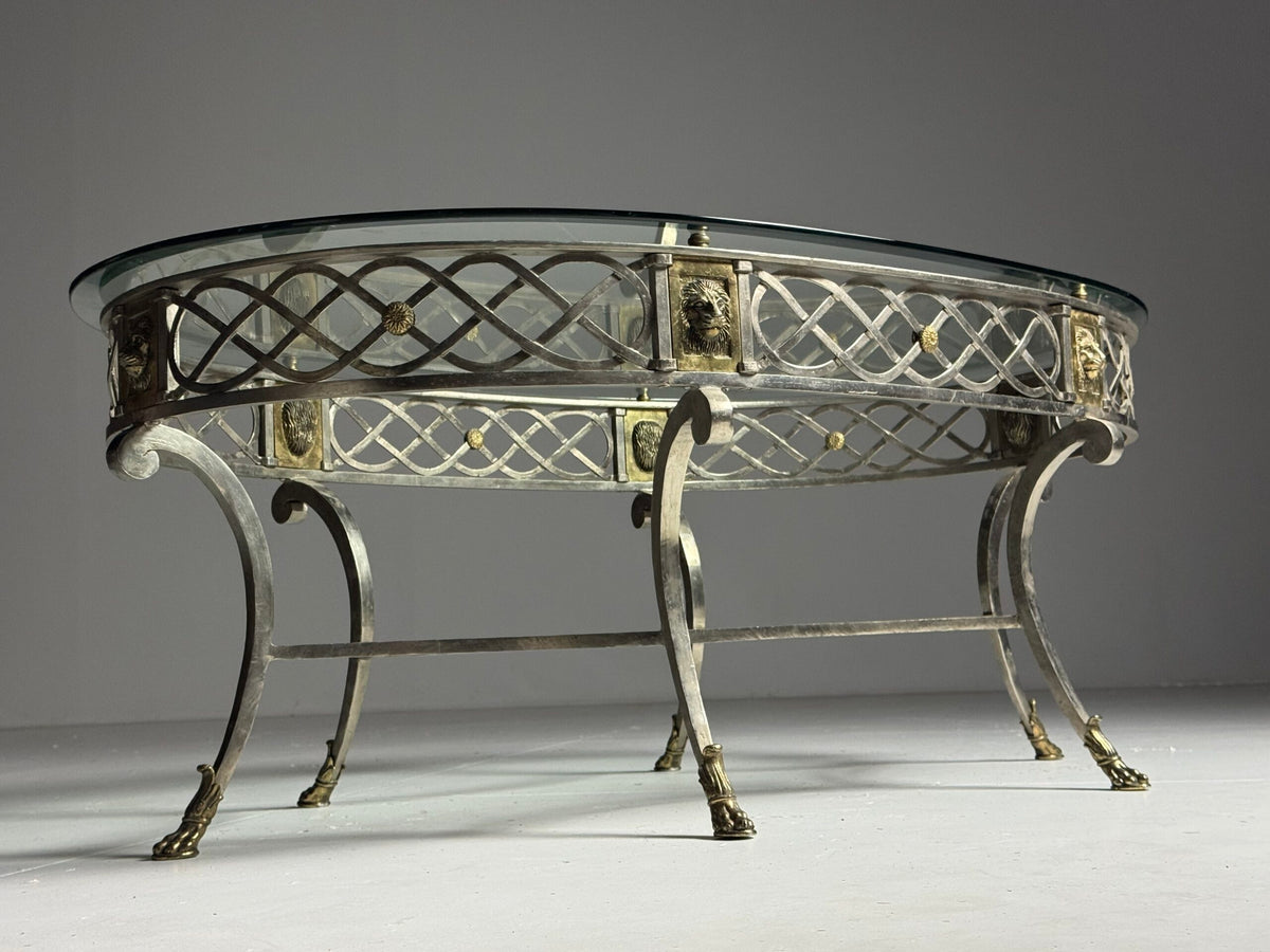 Empire Style Oval Metal Coffee Table with Faceted Glass Top, photo 16