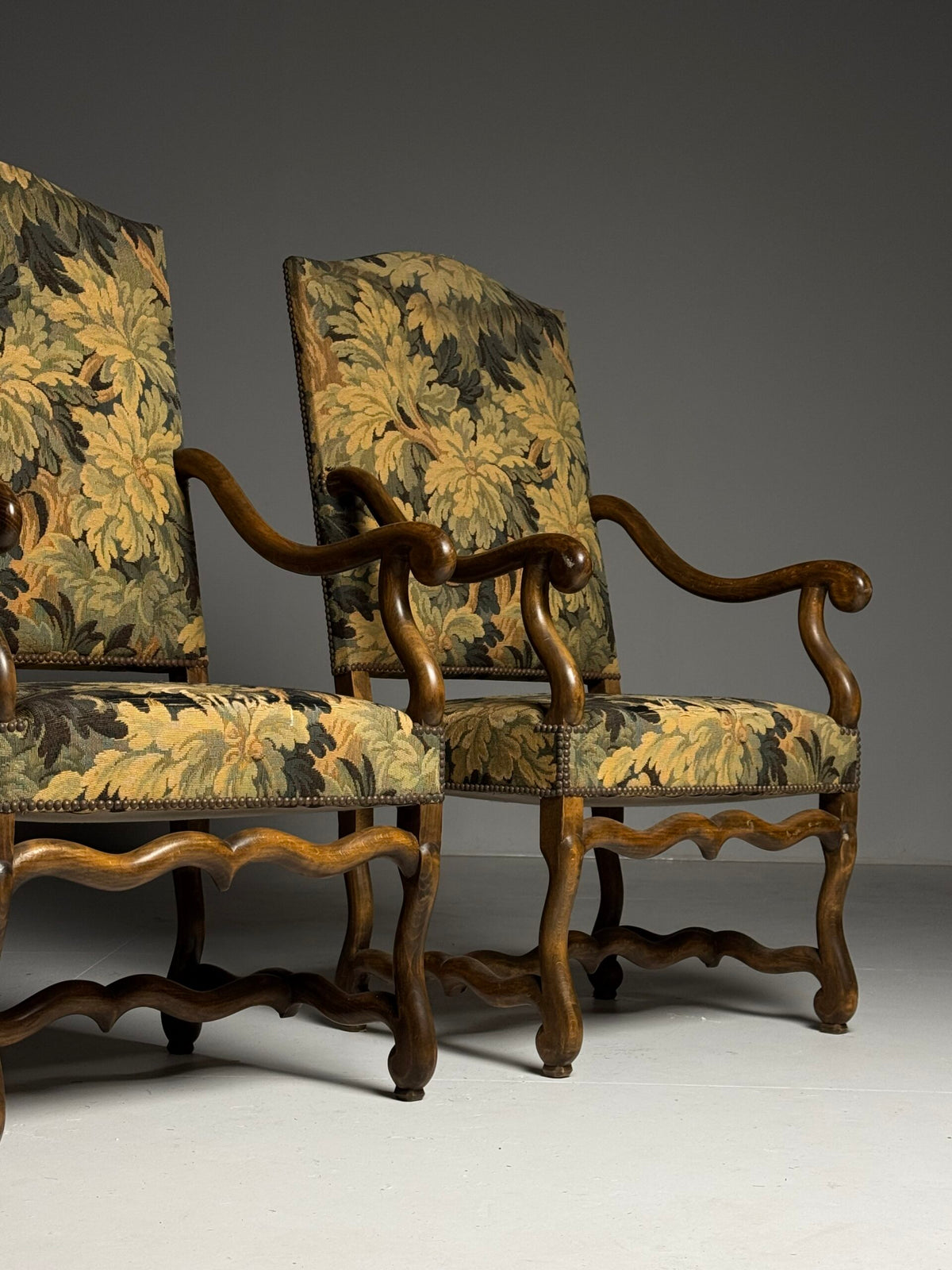 Pair of Os de Mouton Armchairs in Oudenaarde Tapestry Style, photo 12