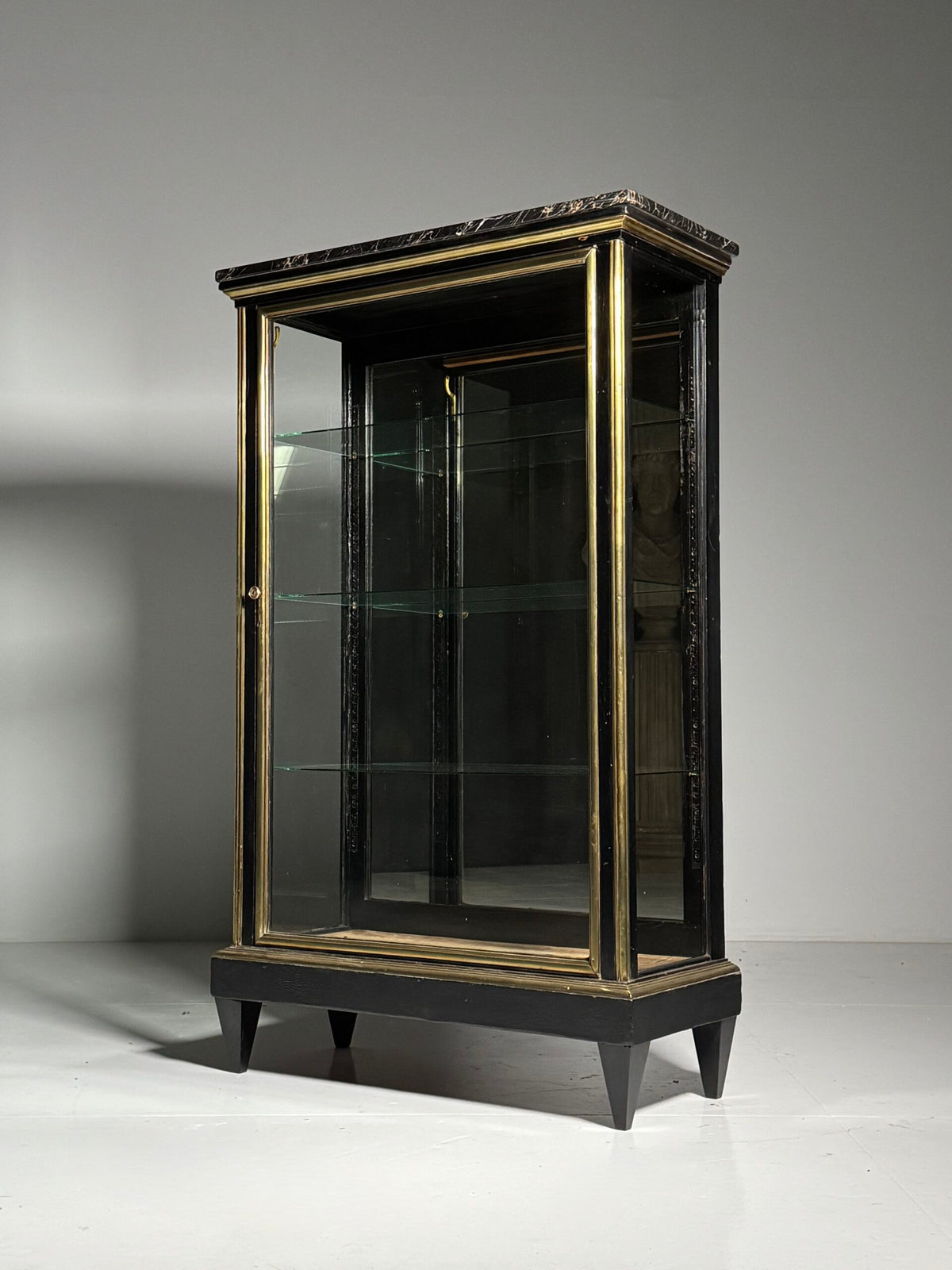 French Napoleon III Ebonised Display Cabinet with Brass Trim, photo 1