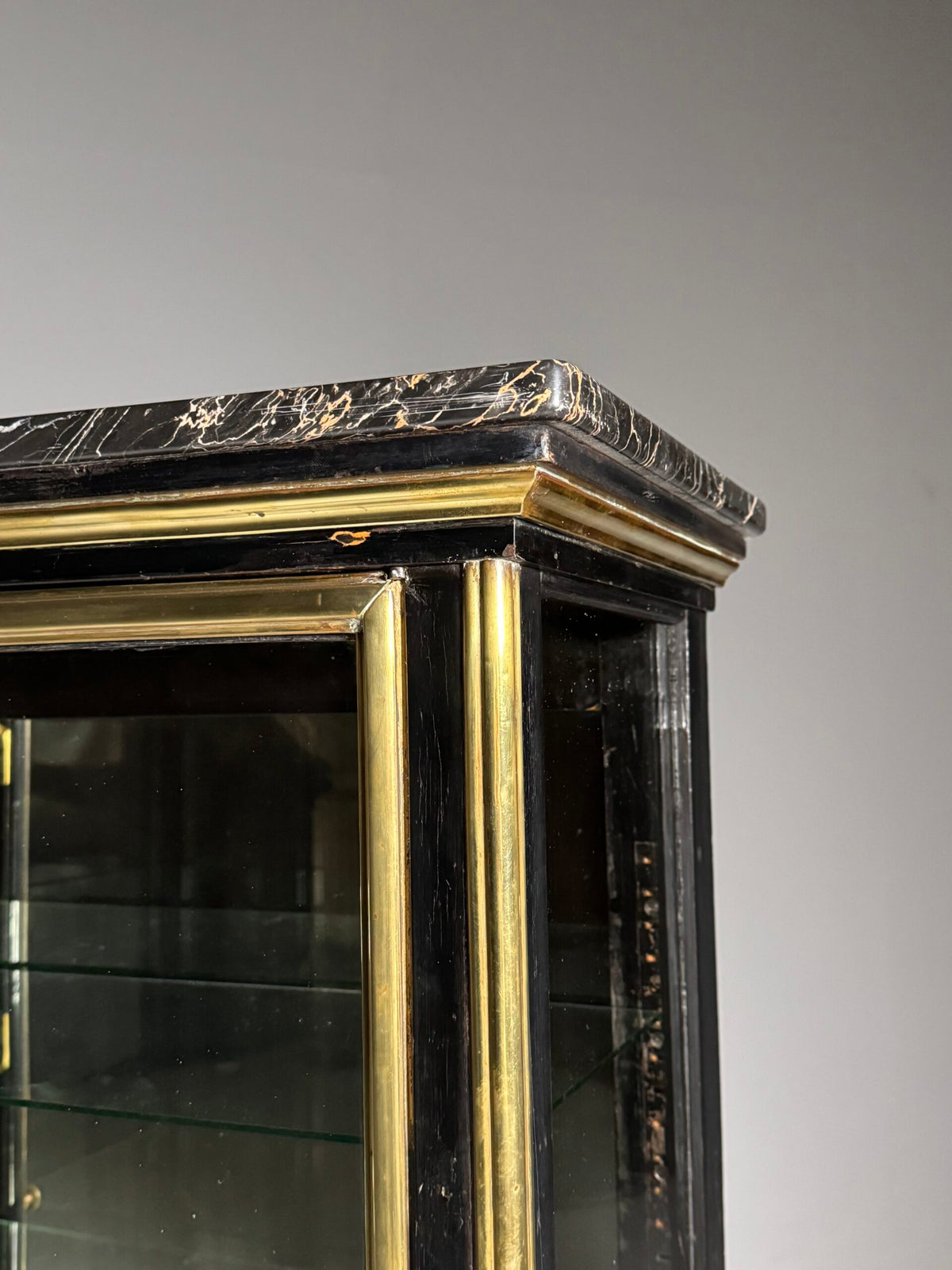 French Napoleon III Ebonised Display Cabinet with Brass Trim, photo 5