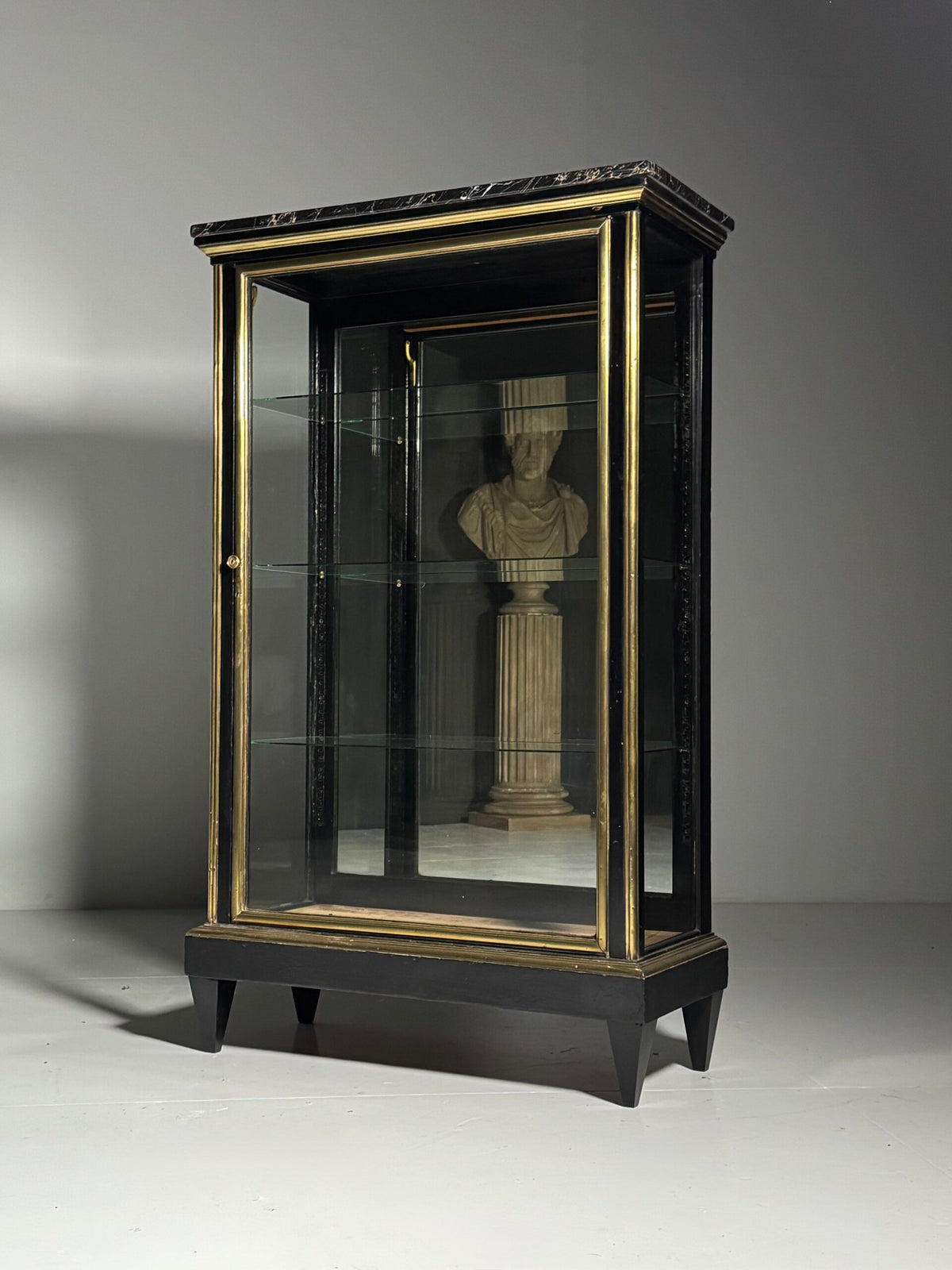 French Napoleon III Ebonised Display Cabinet with Brass Trim, photo 11