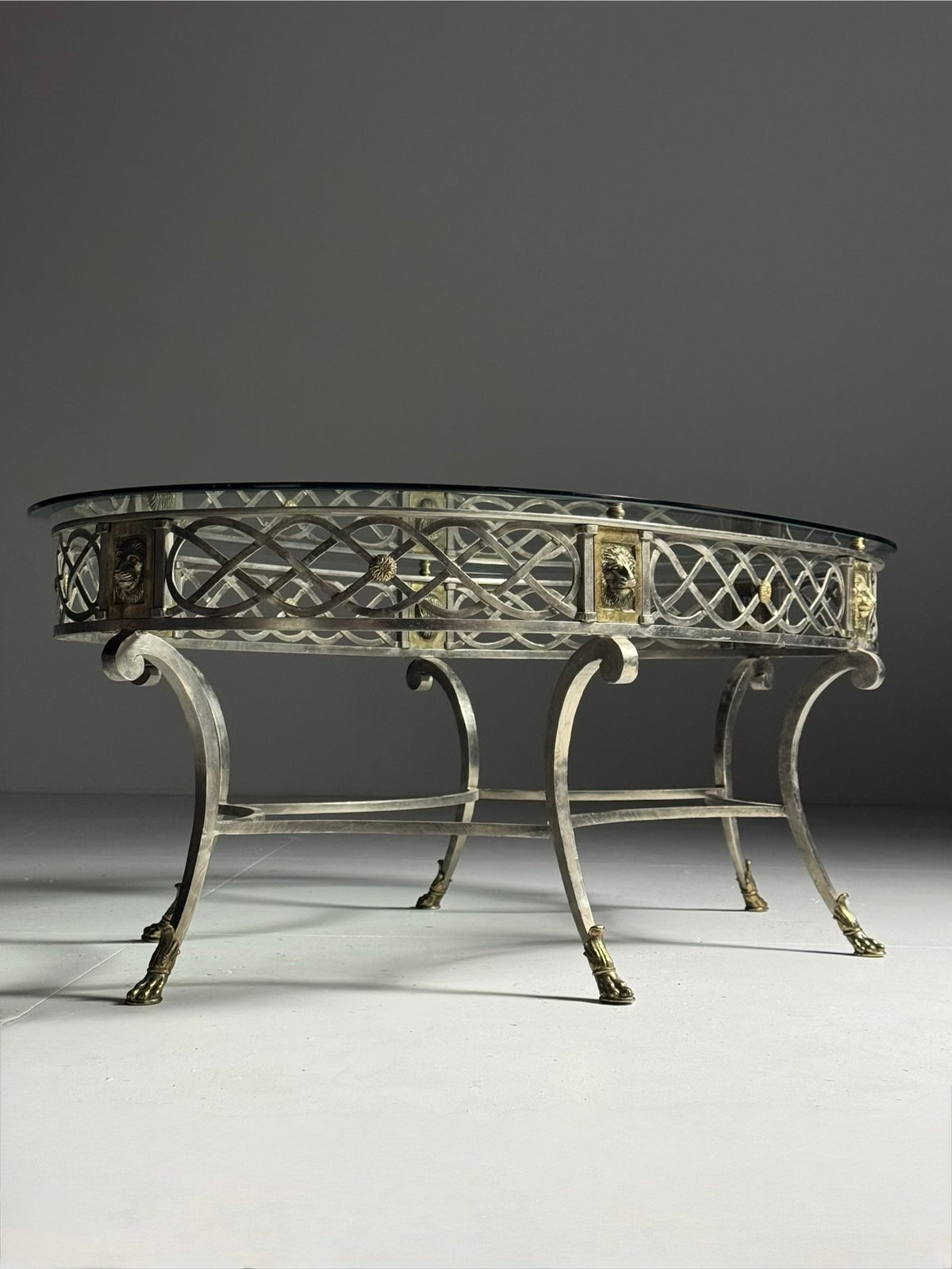 Empire Style Oval Metal Coffee Table with Faceted Glass Top, photo 10