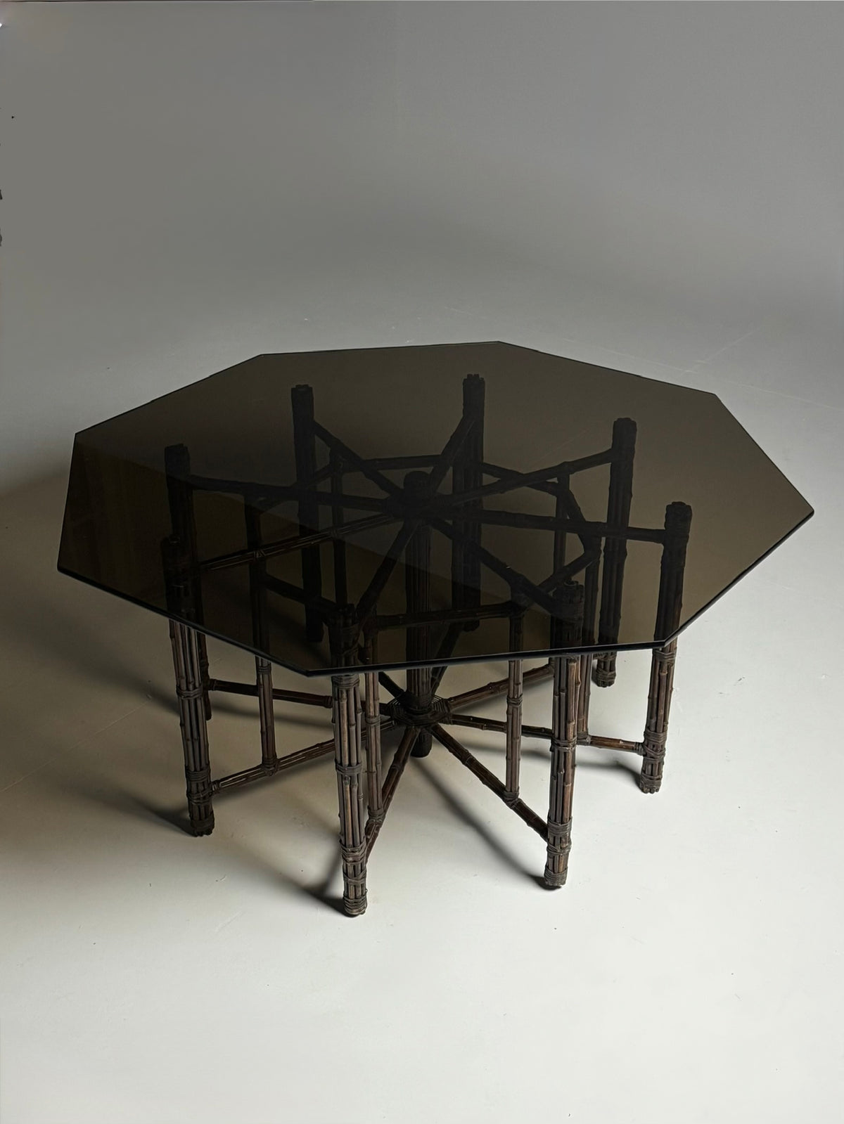 Very Large Bamboo Clad Center Table with Octagonal Glass Top, photo 7