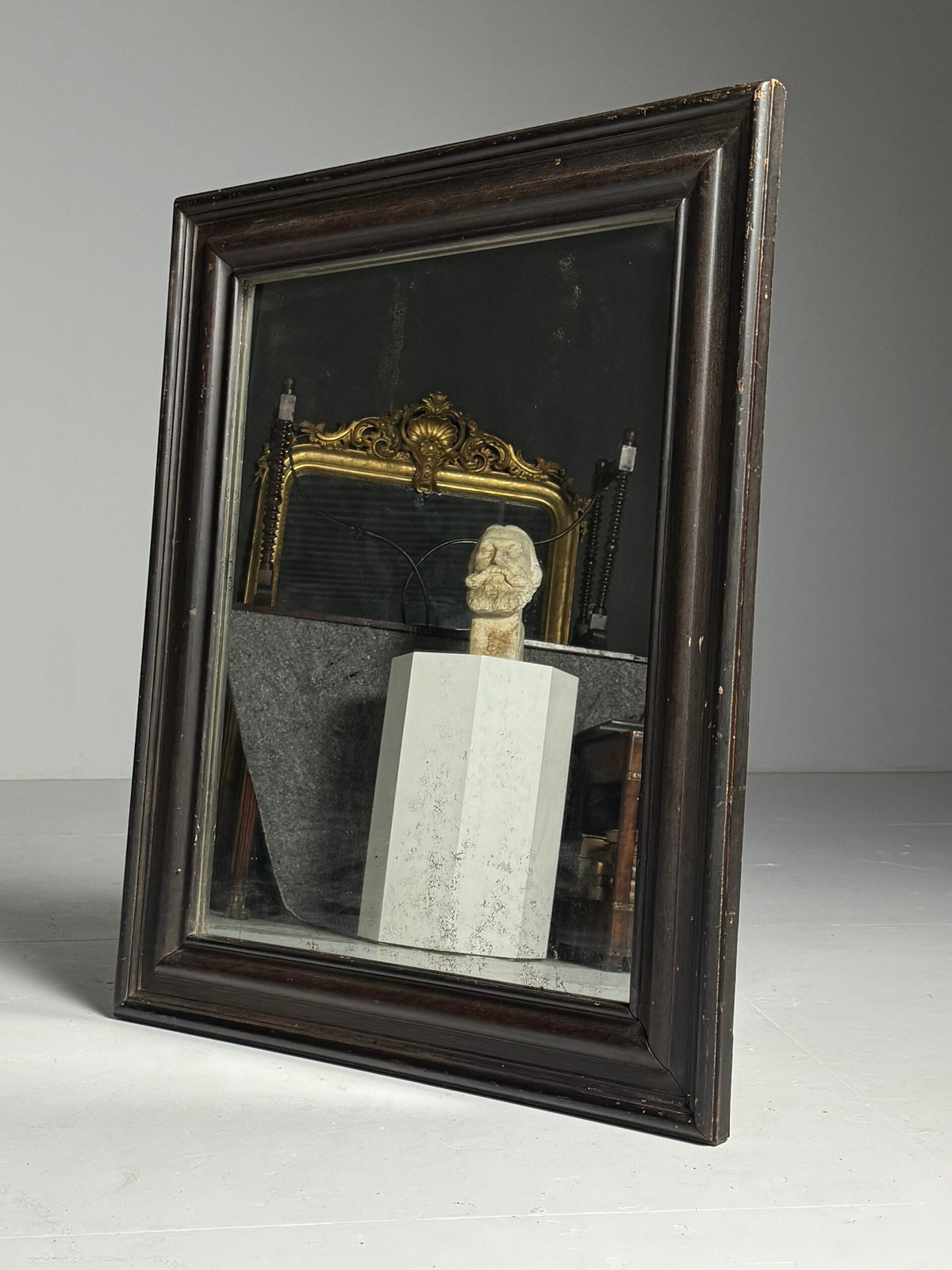 Antique Mirror with Dark Solid Pine Frame, c. 1900 to 1930, photo 2