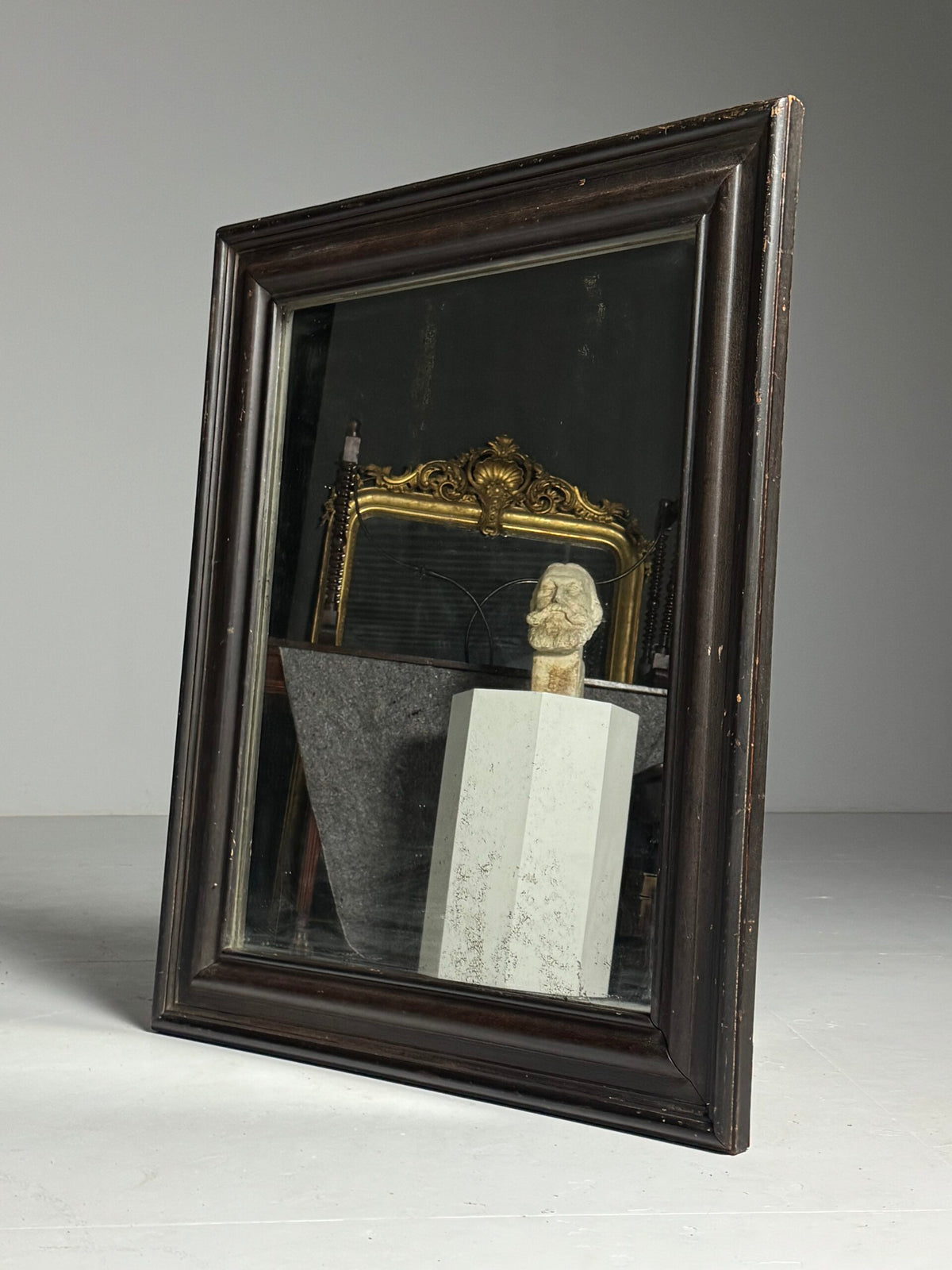 Antique Mirror with Dark Solid Pine Frame, c. 1900 to 1930, photo 3
