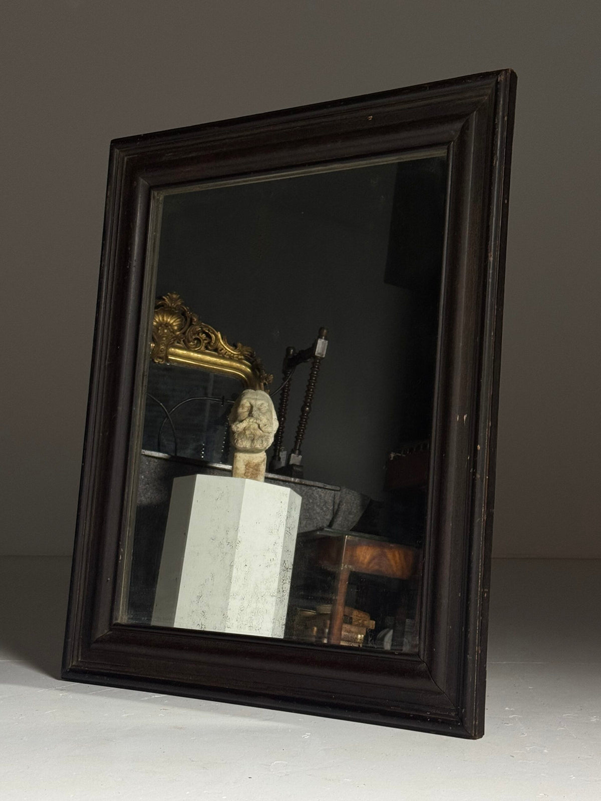 Antique Mirror with Dark Solid Pine Frame, c. 1900 to 1930, photo 14