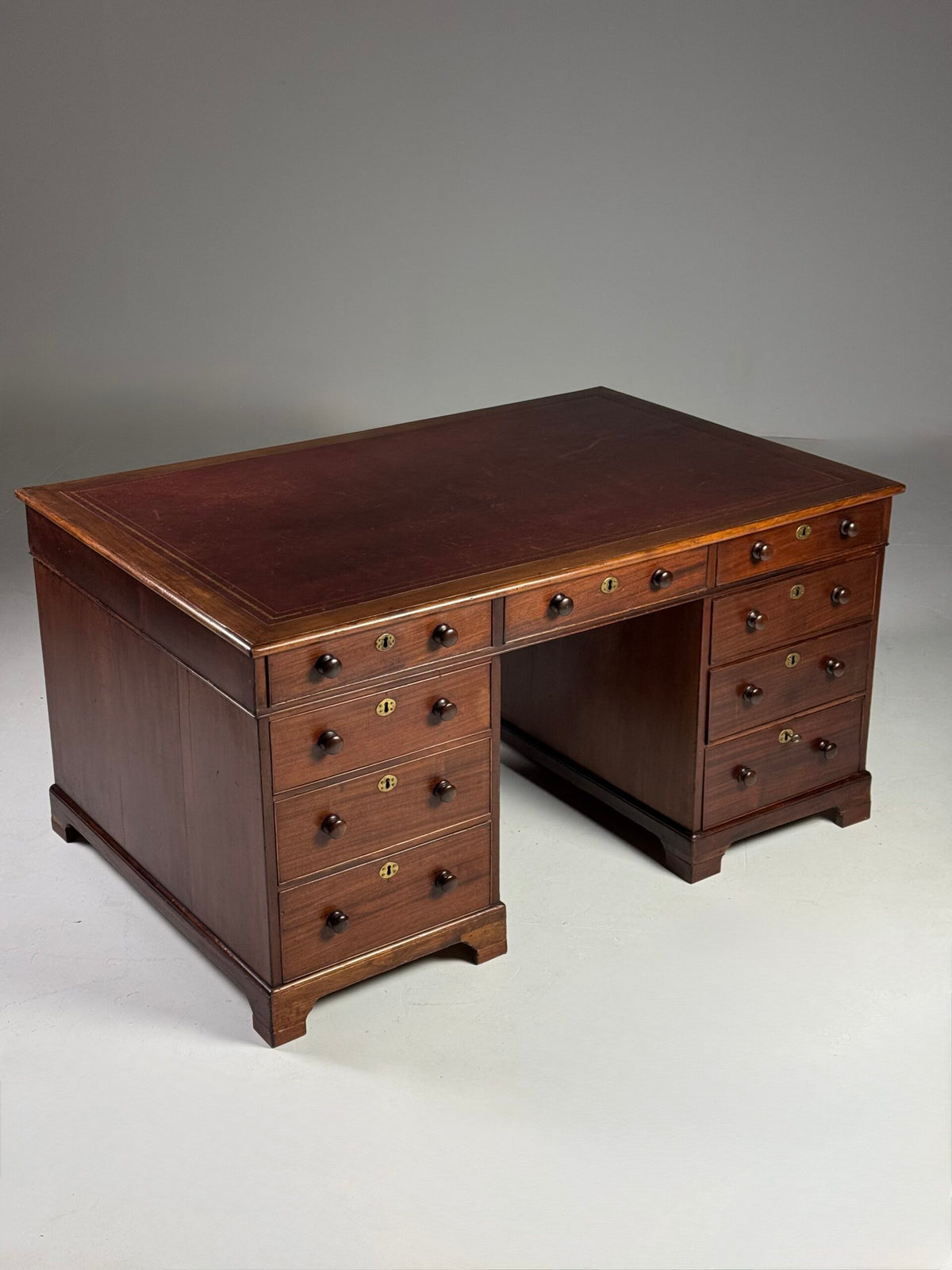 English Mahogany Partners Desk with Red Leather Top, c. 1870 to 1890, photo 1