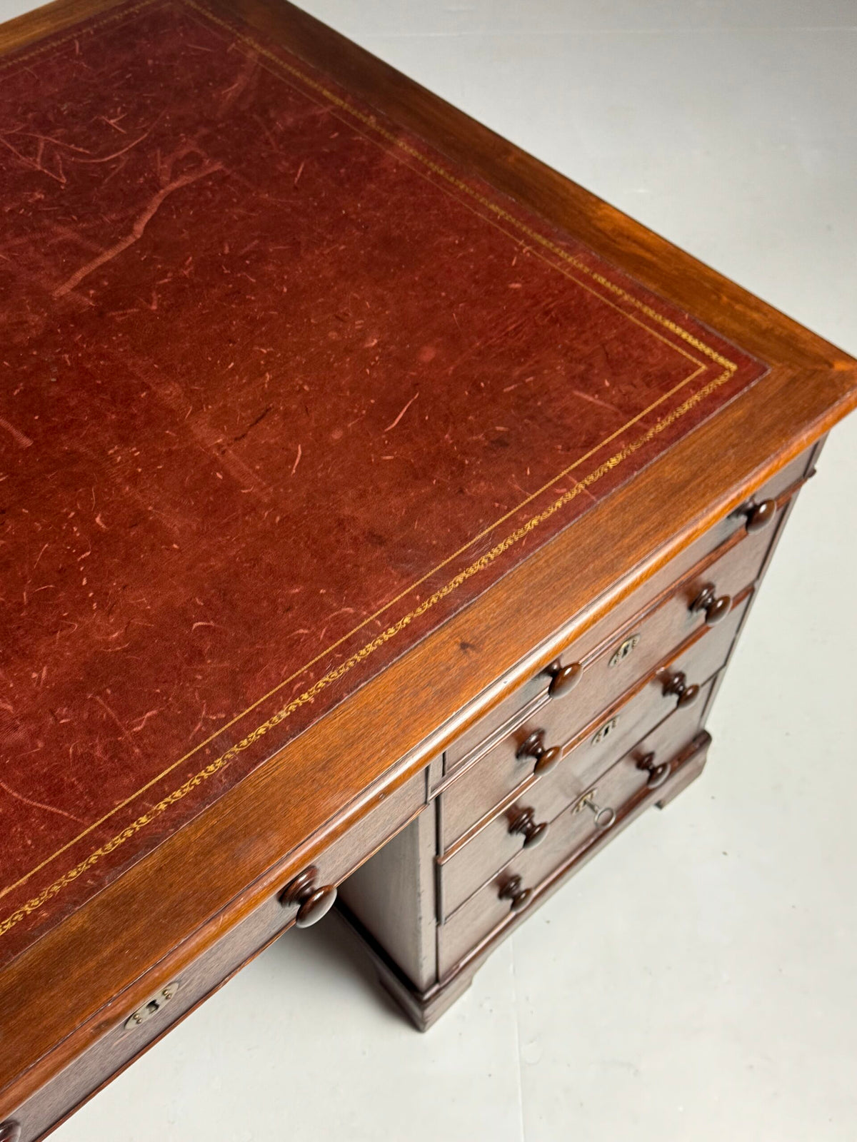 English Mahogany Partners Desk with Red Leather Top, c. 1870 to 1890, photo 12