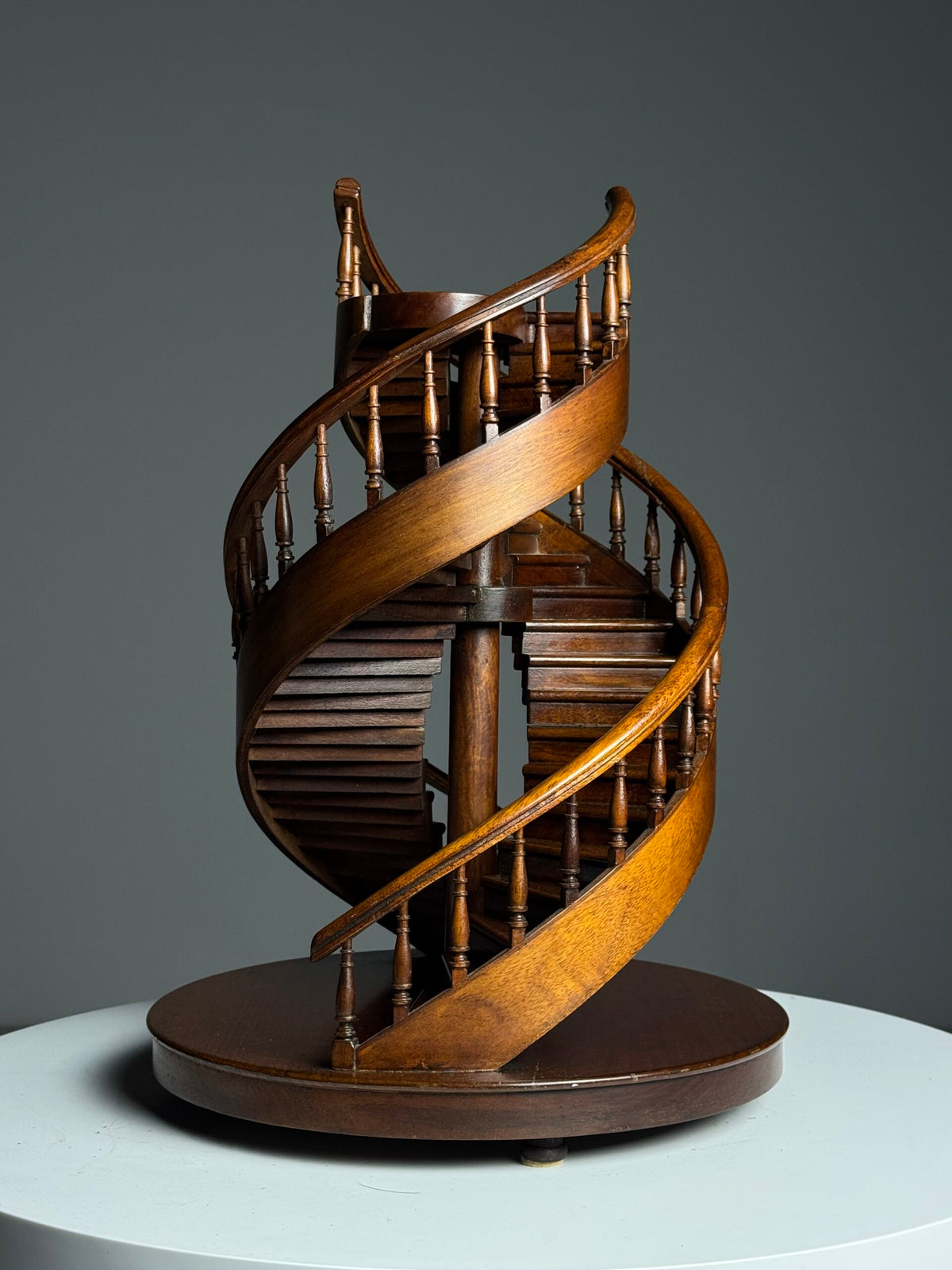 Mid 20th Century Mahogany Double Spiral Staircase Model, photo 6