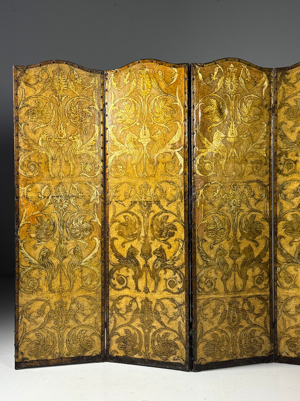 19th Century French Yellow Leather Folding Screen, photo 14