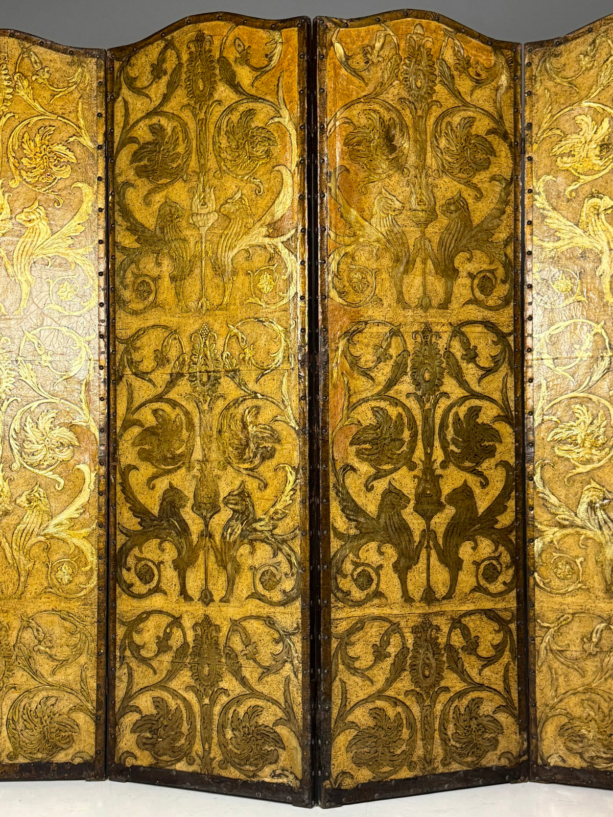 19th Century French Yellow Leather Folding Screen, photo 7
