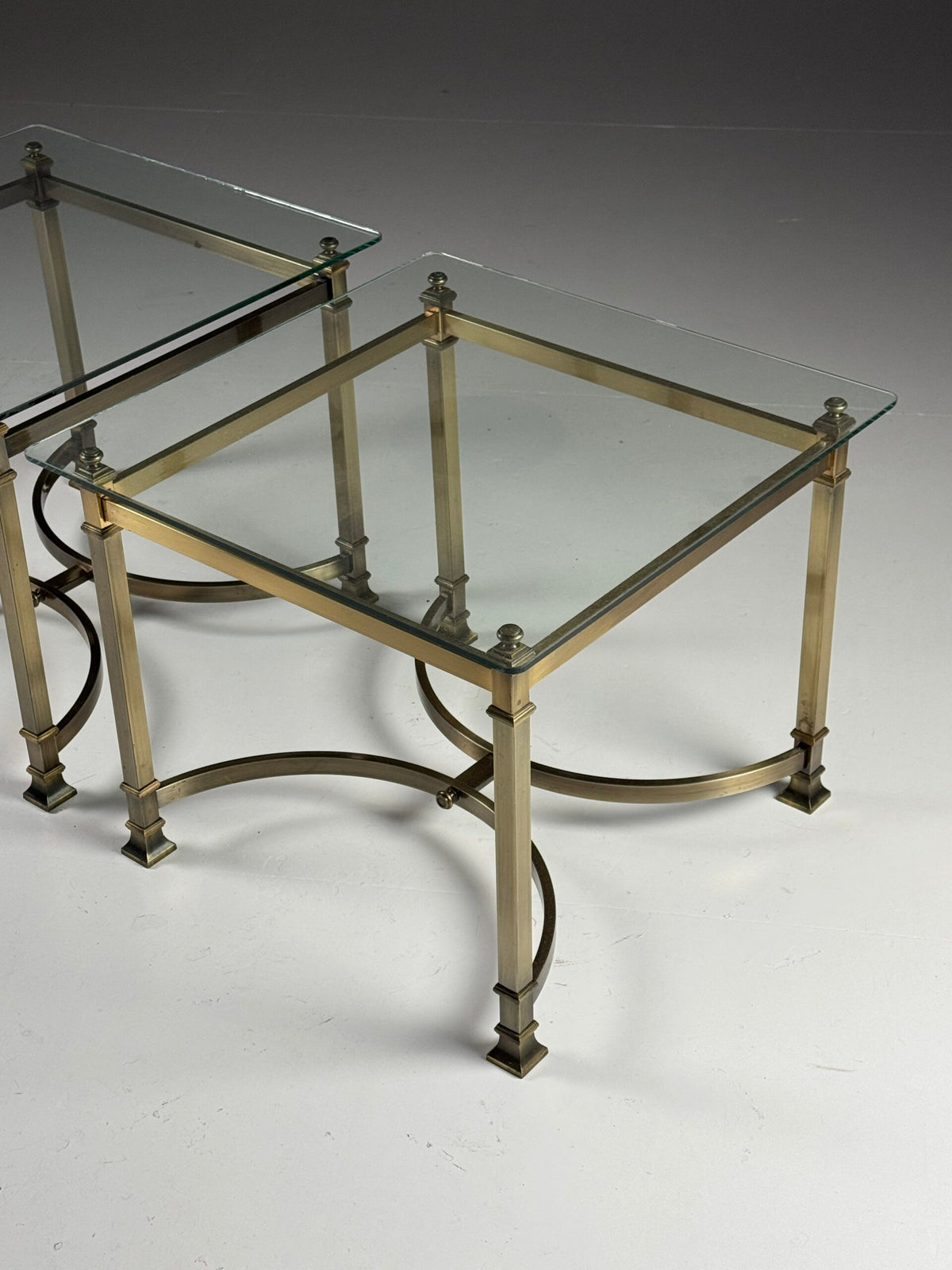 Pair of Gold Coloured Metal Side Tables with Glass Tops, Belgium, photo 10