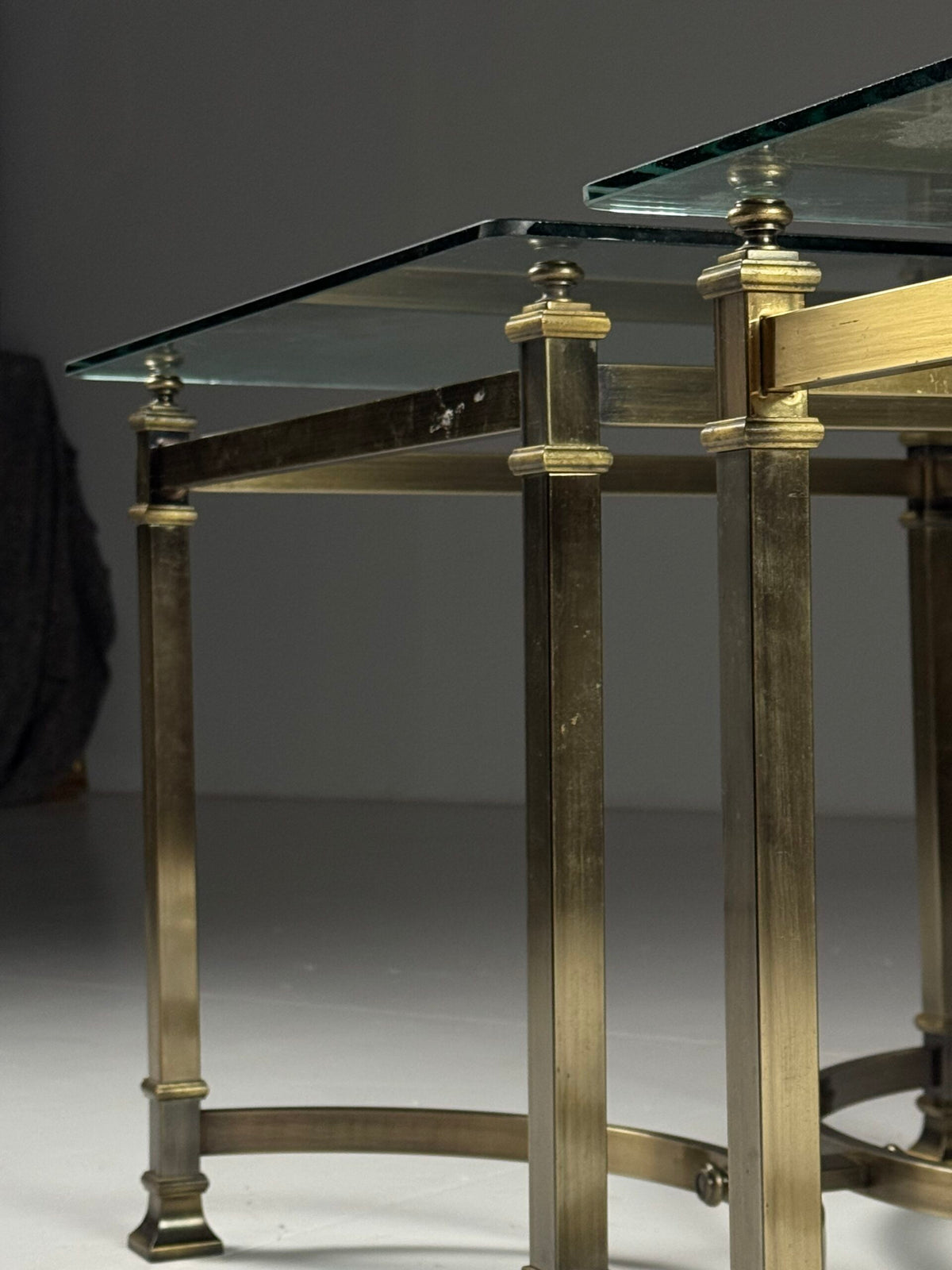 Pair of Gold Coloured Metal Side Tables with Glass Tops, Belgium, photo 8