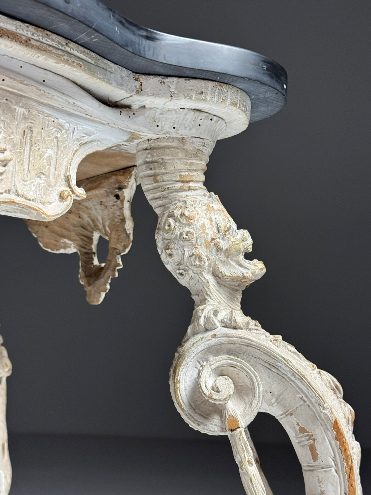 French Carved Side Table with Black Marble Top, Early 19th Century, photo 13