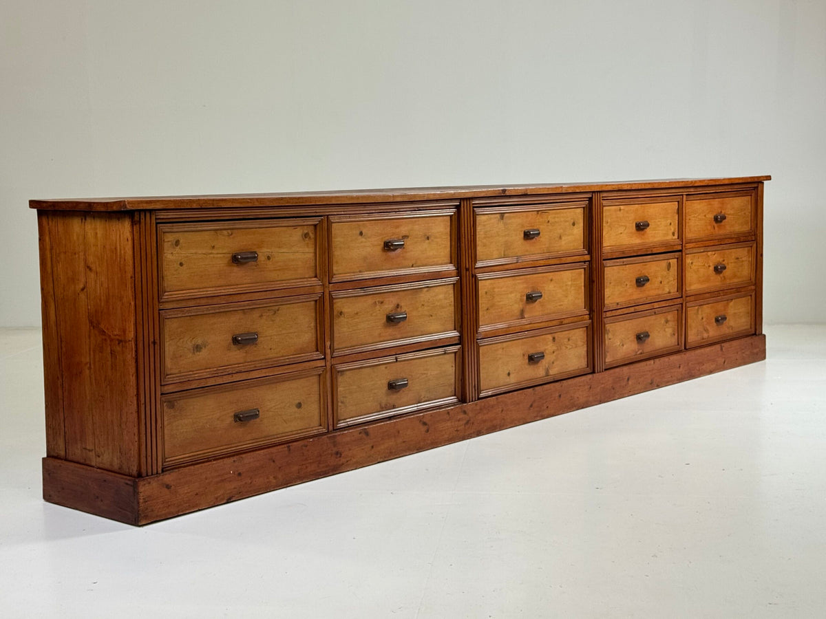 Very Long Pine Apothecary Cabinet with 15 Drawers, Mid 20th Century, photo 15