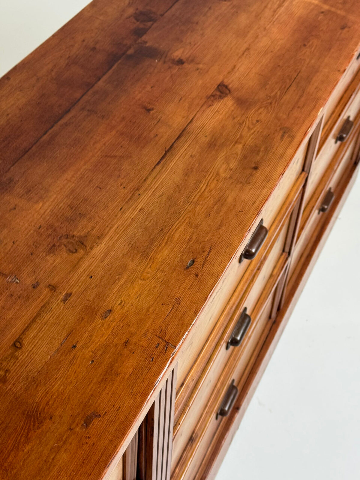 Very Long Pine Apothecary Cabinet with 15 Drawers, Mid 20th Century, photo 8