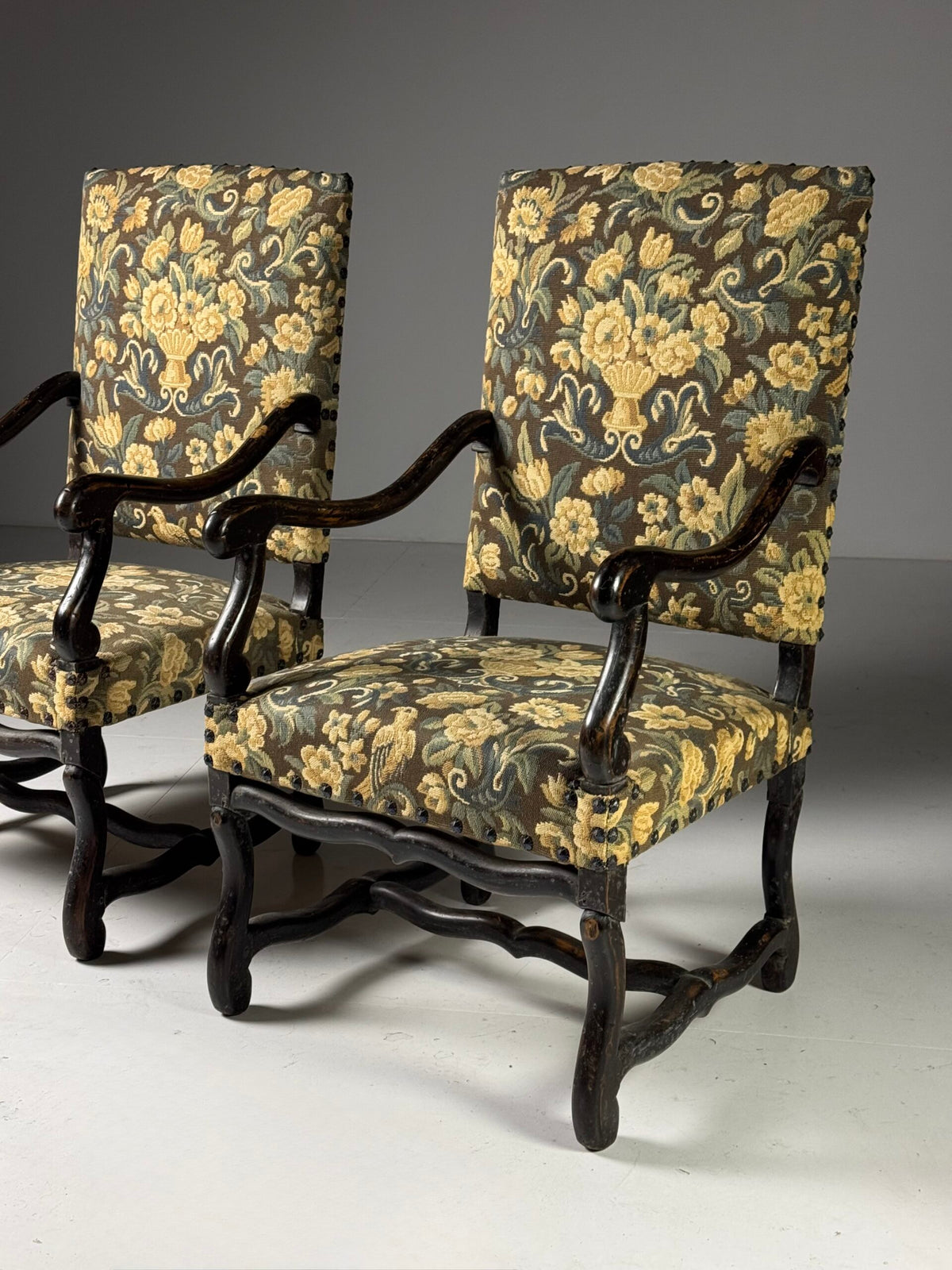 Pair of Large Os de Mouton Armchairs in Tapestry Upholstery, c. 1900, photo 7