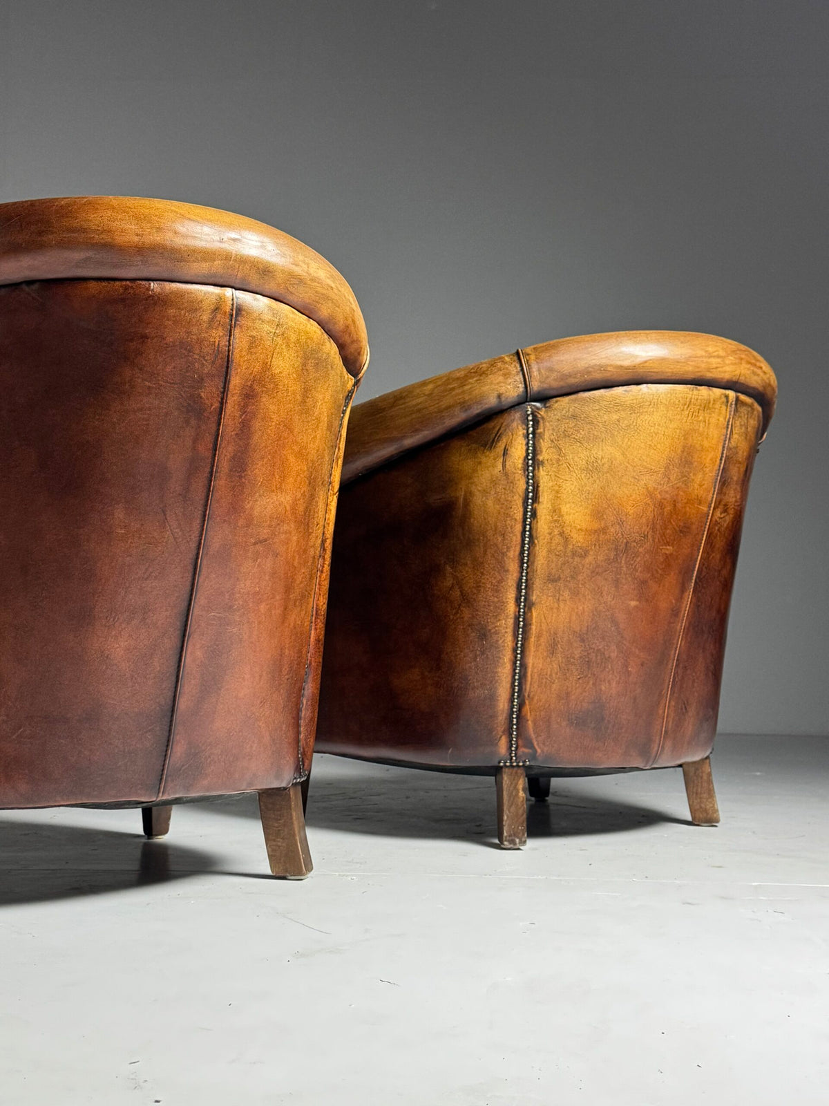 Pair of Dutch Sheepskin Leather Club Armchairs, Late 20th Century, photo 22