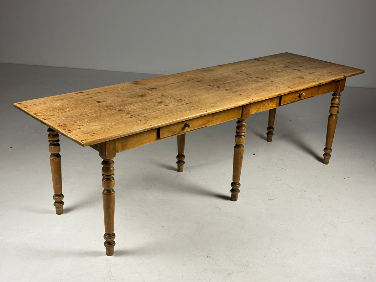 Belgian Pine Refectory Table with Two Drawers, 241 cm, photo 1