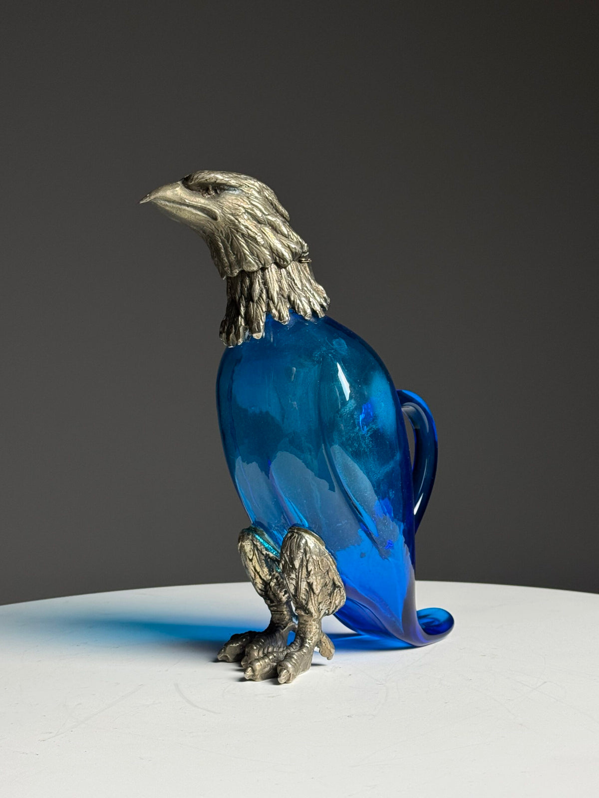 Blue Glass Eagle Decanter with Silver Plated Bronze Head, photo 14