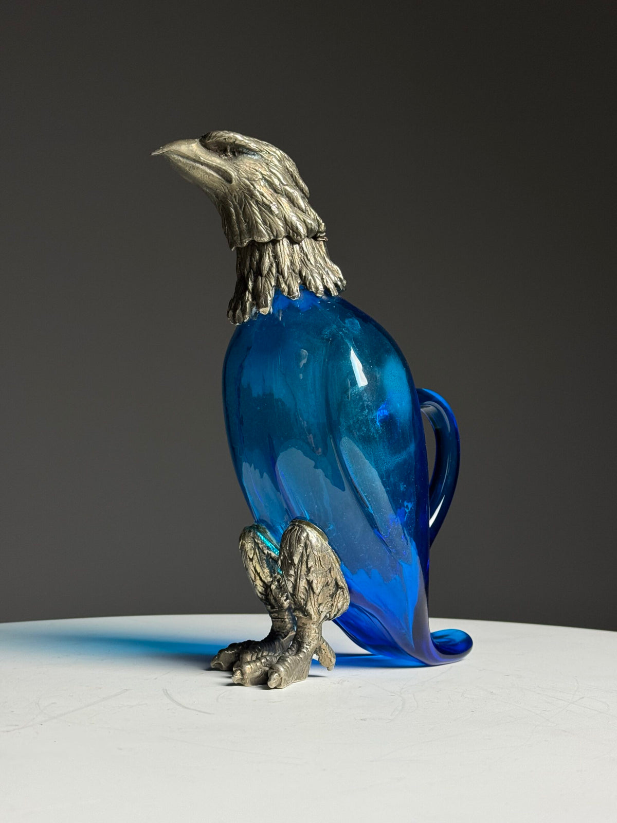 Blue Glass Eagle Decanter with Silver Plated Bronze Head, photo 9