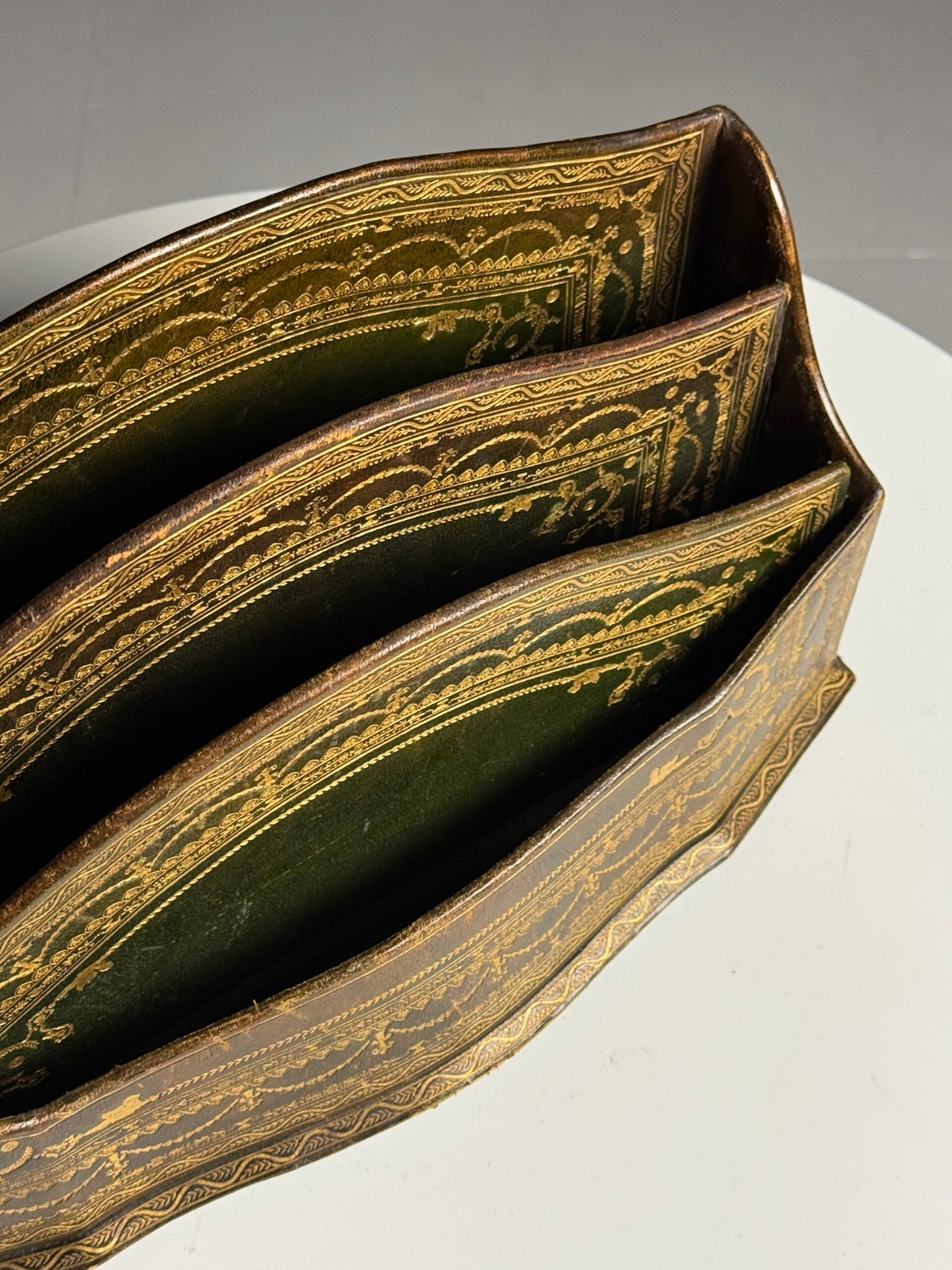 Green and Brown Leather Desk Organiser, France, Early 20th Century, photo 14